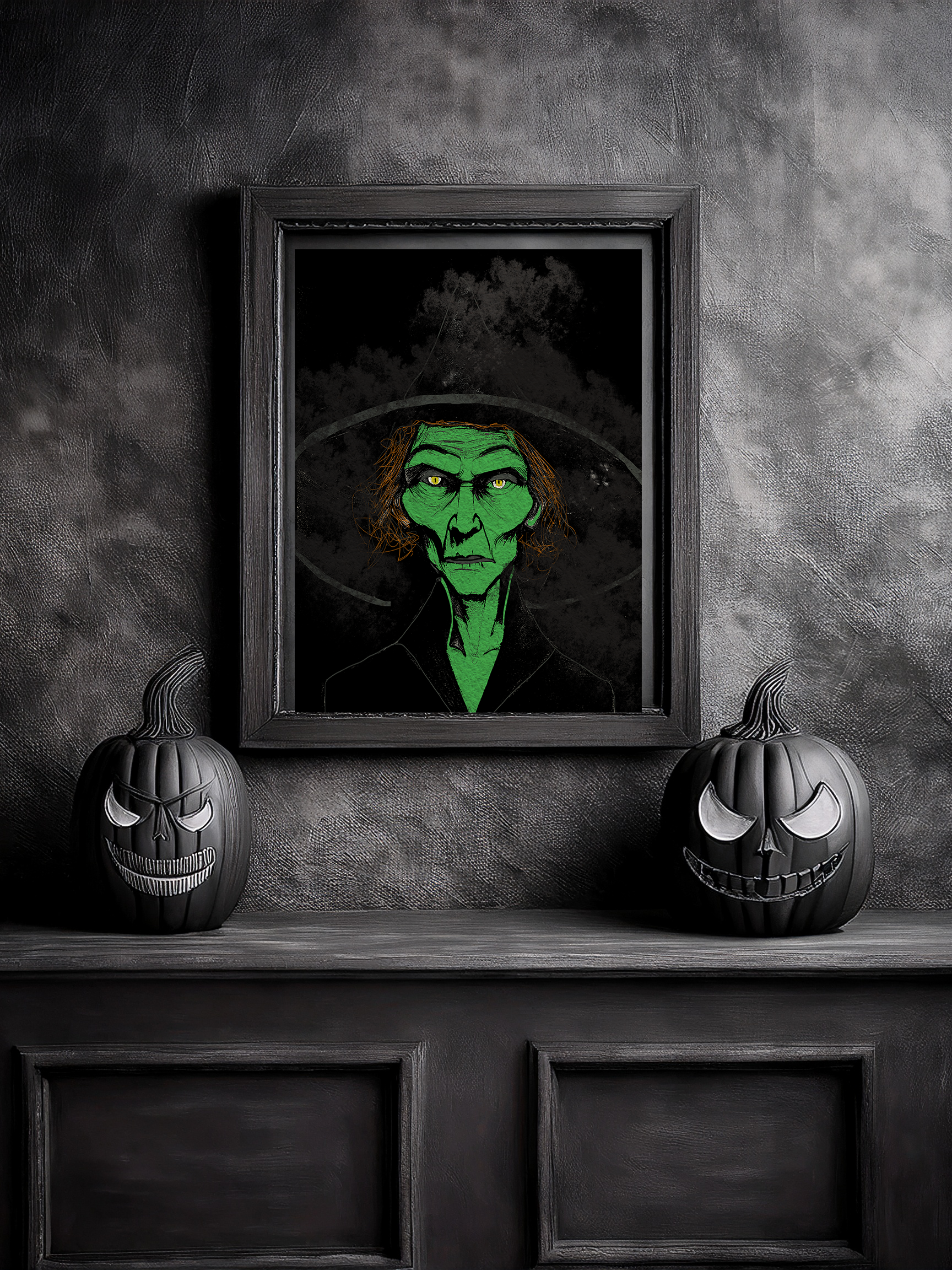 Midwest Mod Mean Green Witch Seasonal Silk Poster, Indoor and Outdoor Decor, Unique Home Decor, Seasonal Decor, Halloween, Witch