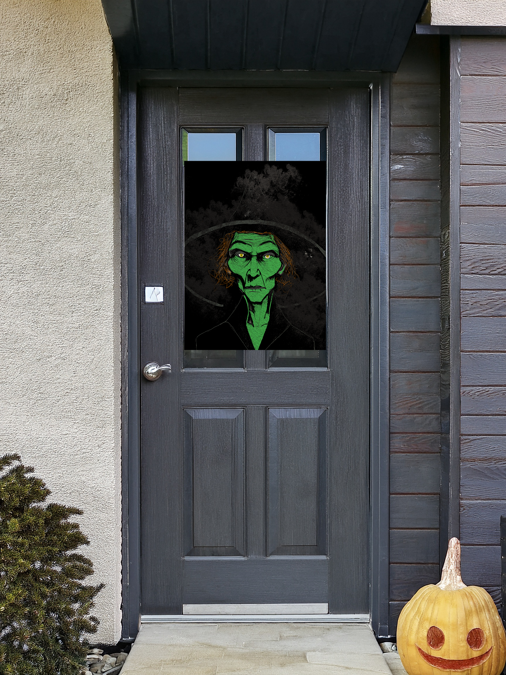 Midwest Mod Mean Green Witch Seasonal Silk Poster, Indoor and Outdoor Decor, Unique Home Decor, Seasonal Decor, Halloween, Witch