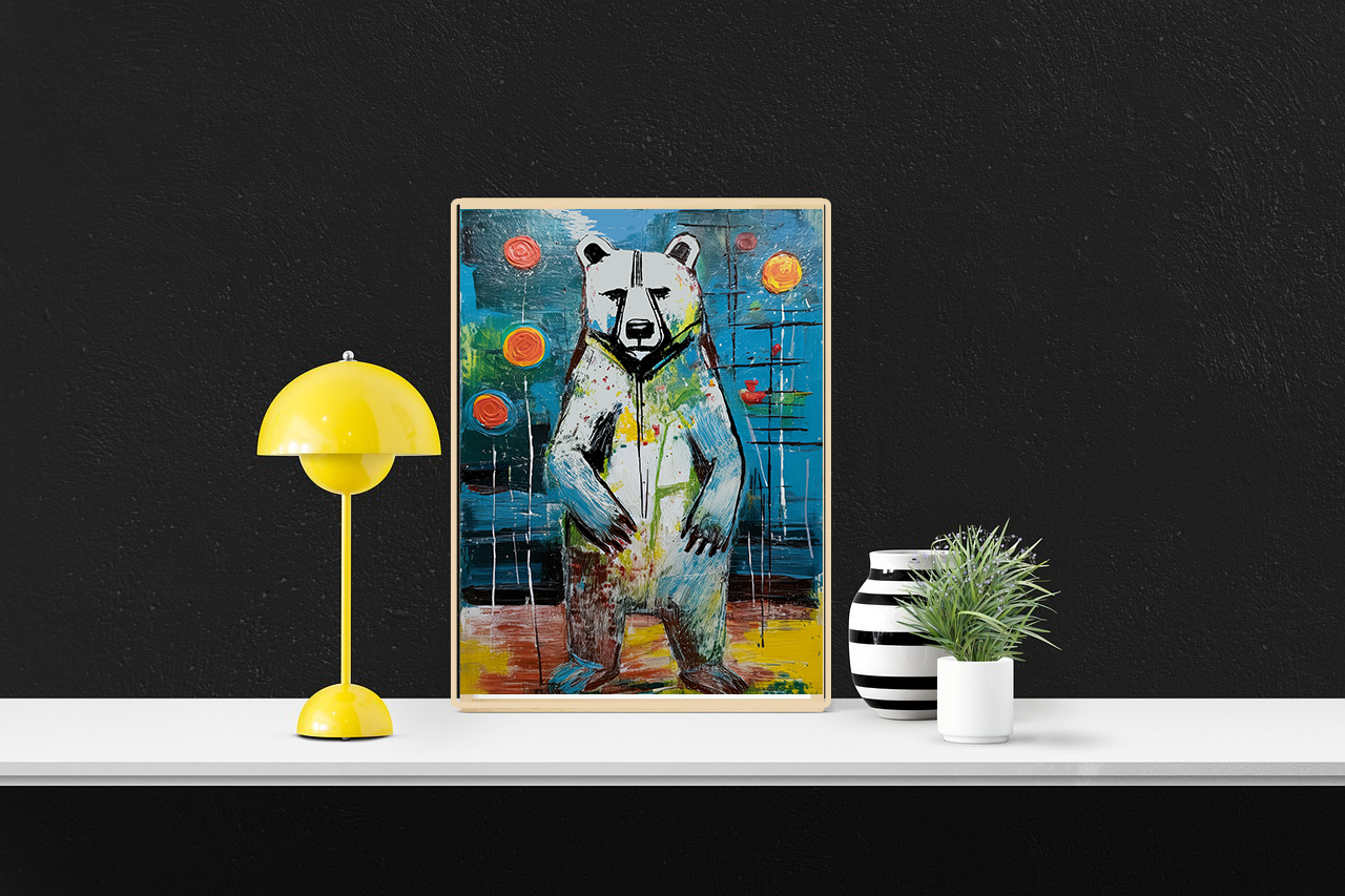 Midwest MCM Inspired Grizzly Bear Collaborative Abstract Modern Art Print Number Two - Matte Canvas, Stretched, 1.25"