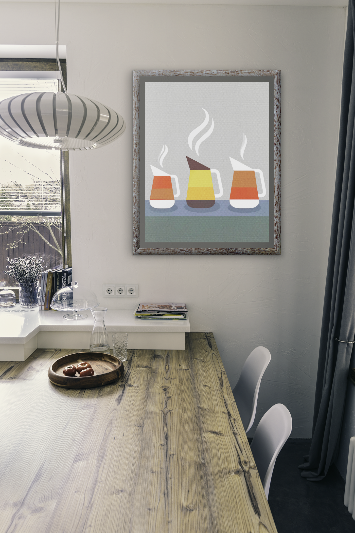 Danish Modern Inspired Coffee Pot Graphic Art Print - Matte Canvas, Stretched, 1.25"