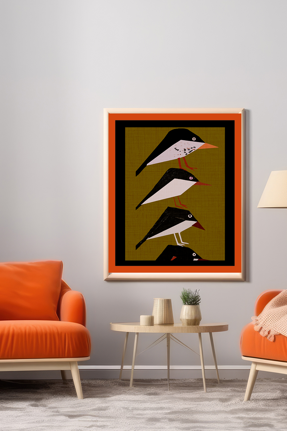 Midwest Modern Retro Stack of Birds In Yellow Art Print - Matte Canvas, Stretched, 1.25"