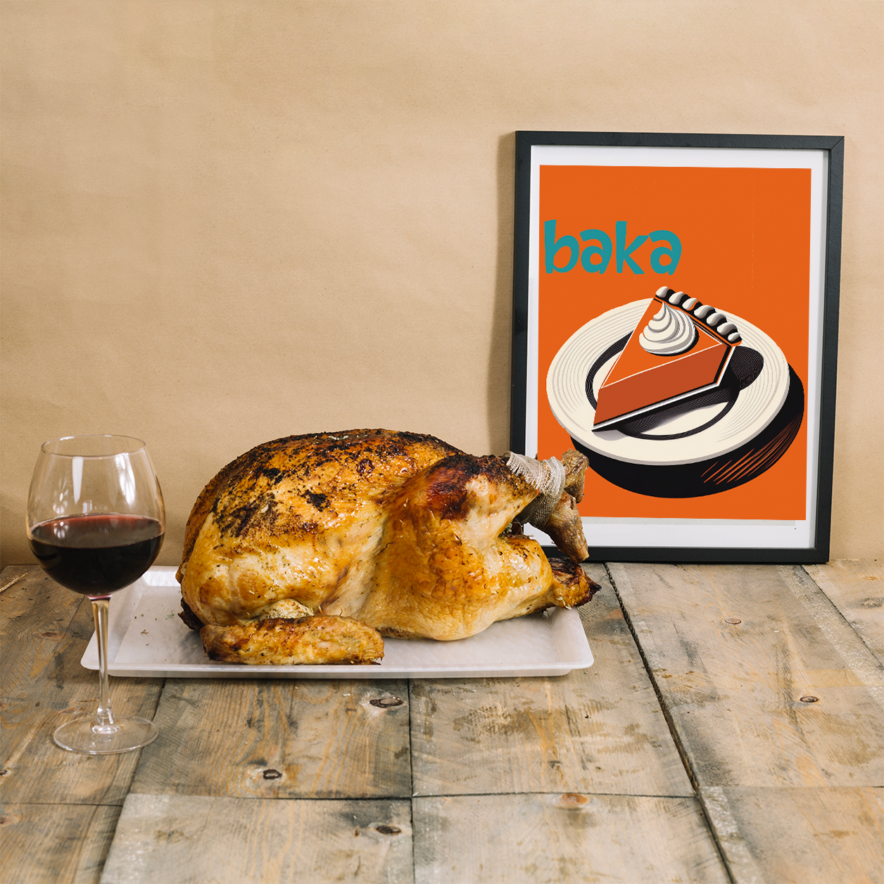 Midwest Mod Holiday Thanksgiving Christmas Pop Art Pumpkin Pie Print- Matte Canvas, Stretched, 1.25", holiday decor, Christmas, pumpkin pie, baka