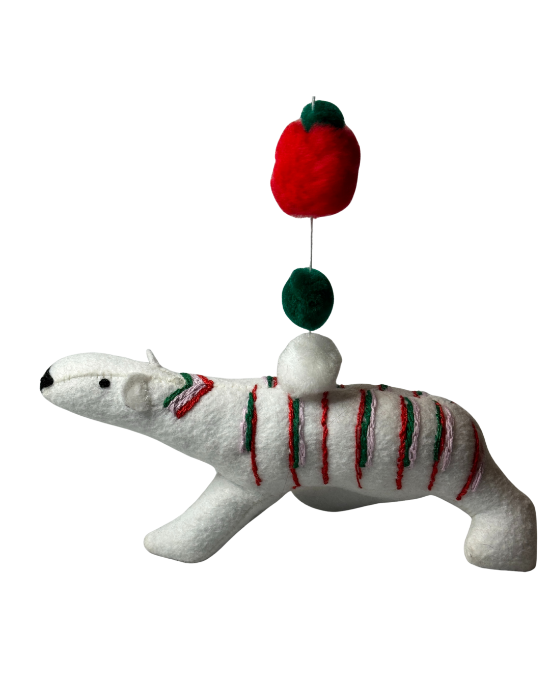 Folk Art Guardian – Hanging Soft Sculpture Ornament Bearfolk -Chris Candy Cane Cottongrass - Woodland Collection