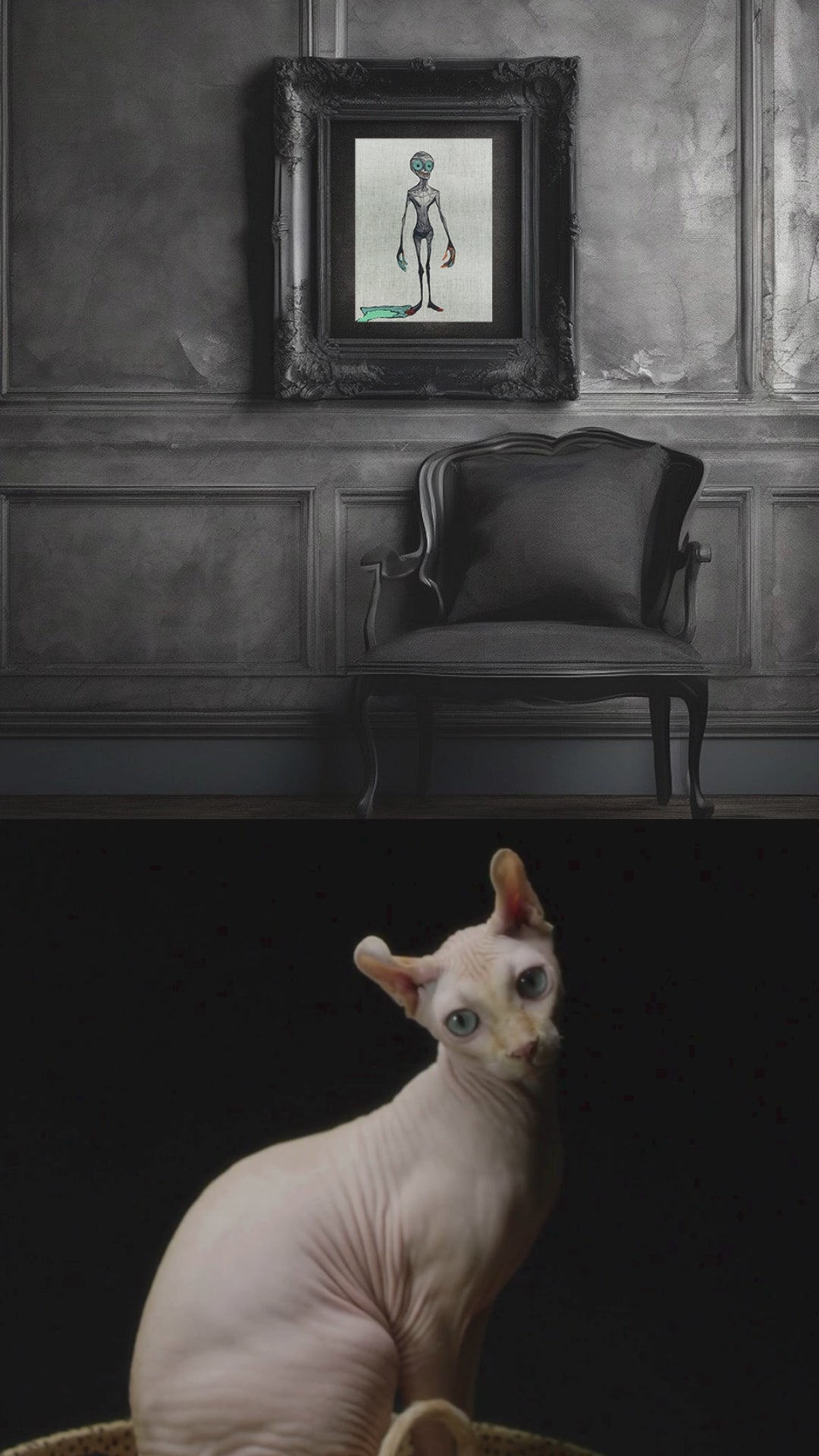 Halloween Seasonal Midwest Mod Alien Zombie Ghoul Goblin Art Print  - Matte Canvas, Stretched, 1.25"