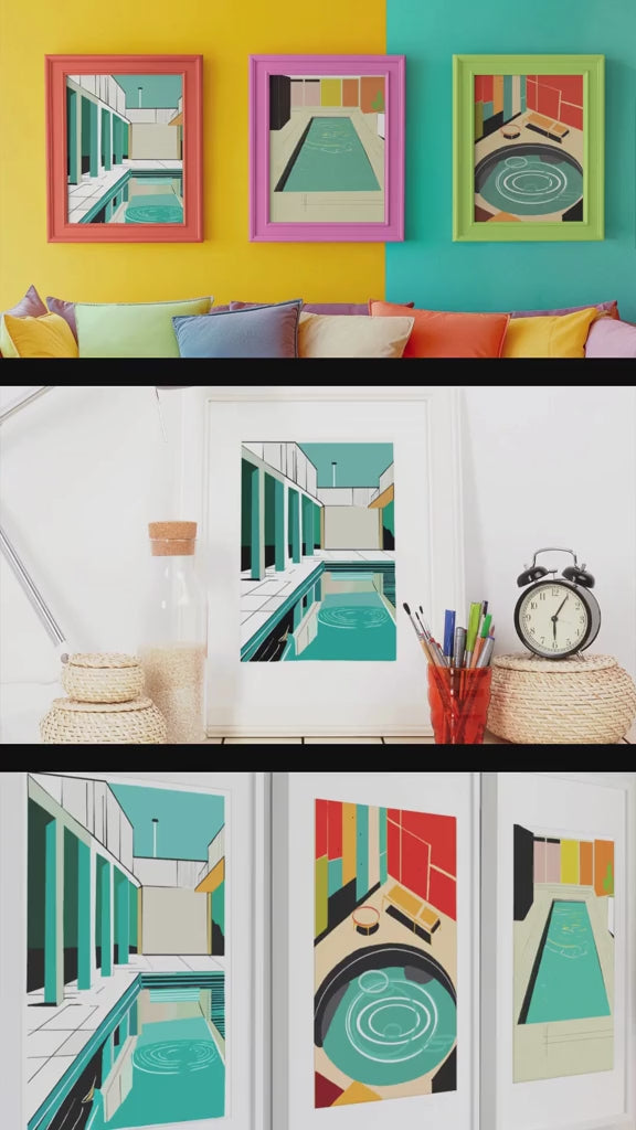 Mid Century Modern Inspired Pool Number One - Matte Canvas, Stretched, 1.25"