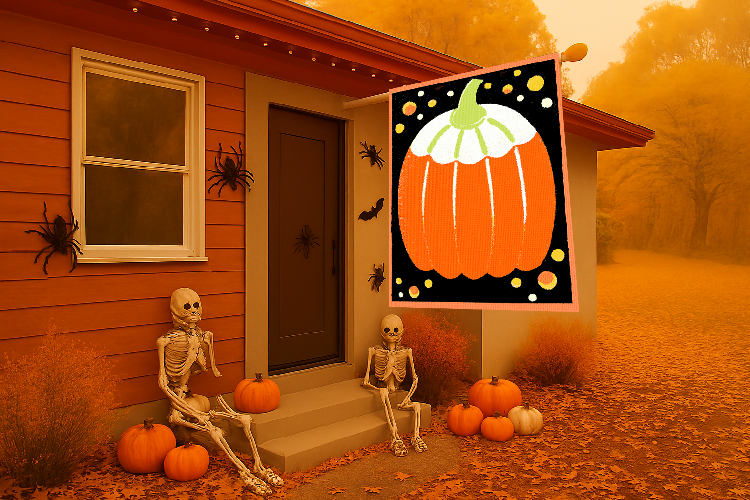 Halloween Seasonal Midwest Mod Simple Pumpkin Whimsical Yard Decoration, Unique Home & Garden Decor, House Flag, Garden Banner