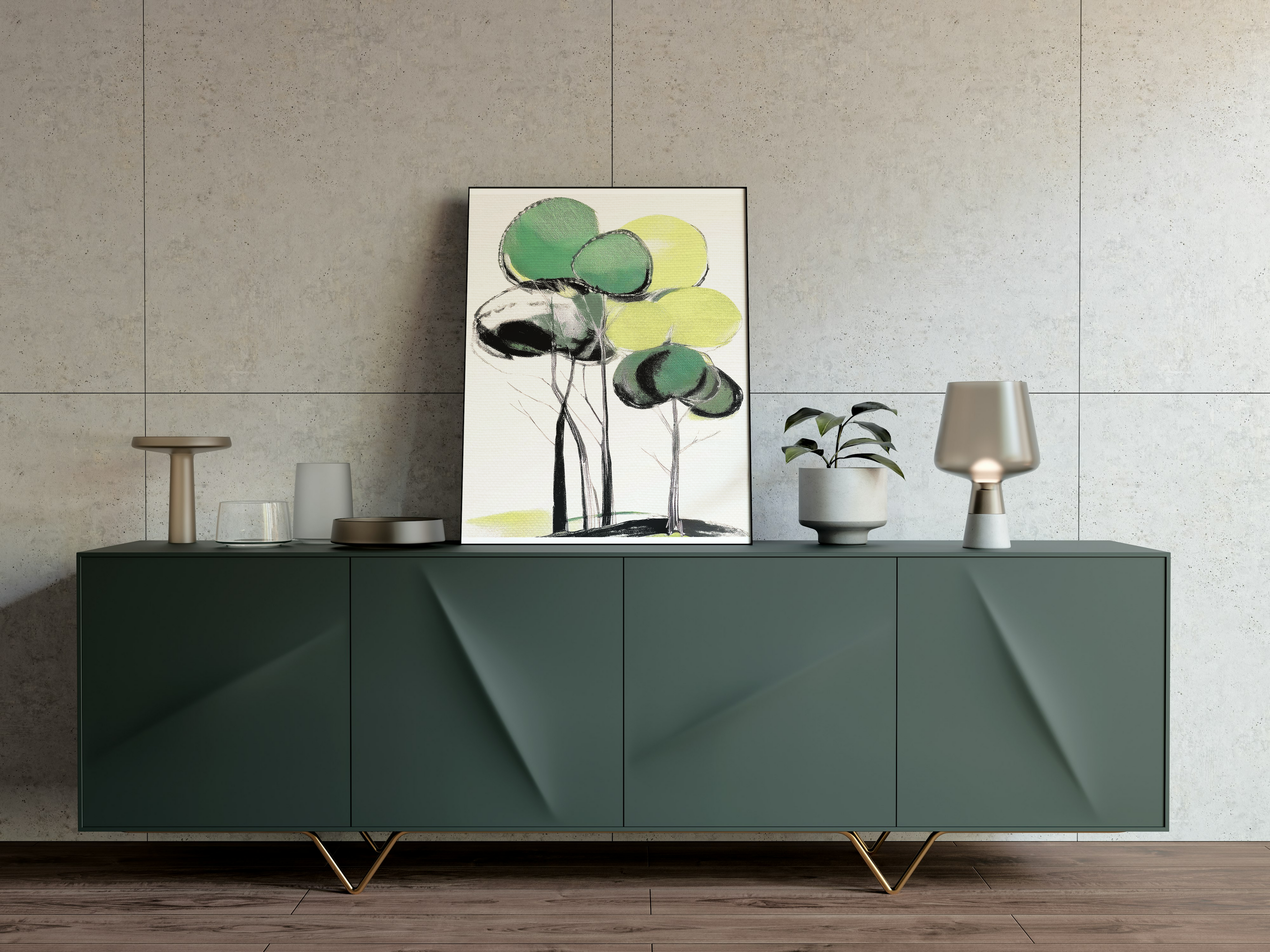 Green Trees Modern Landscape - Matte Canvas, Stretched, 1.25"