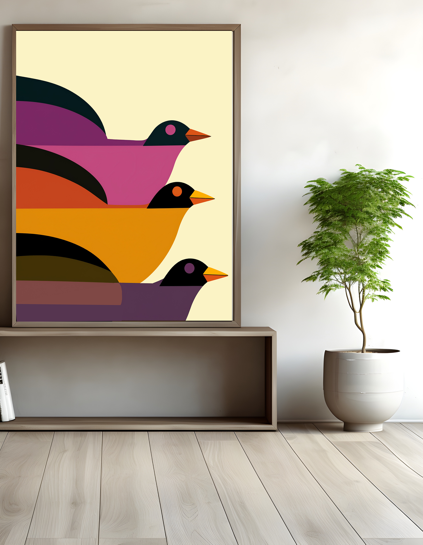 Midwest Modern Retro Bird Trio Pop Art Print - Matte Canvas, Stretched, 1.25"