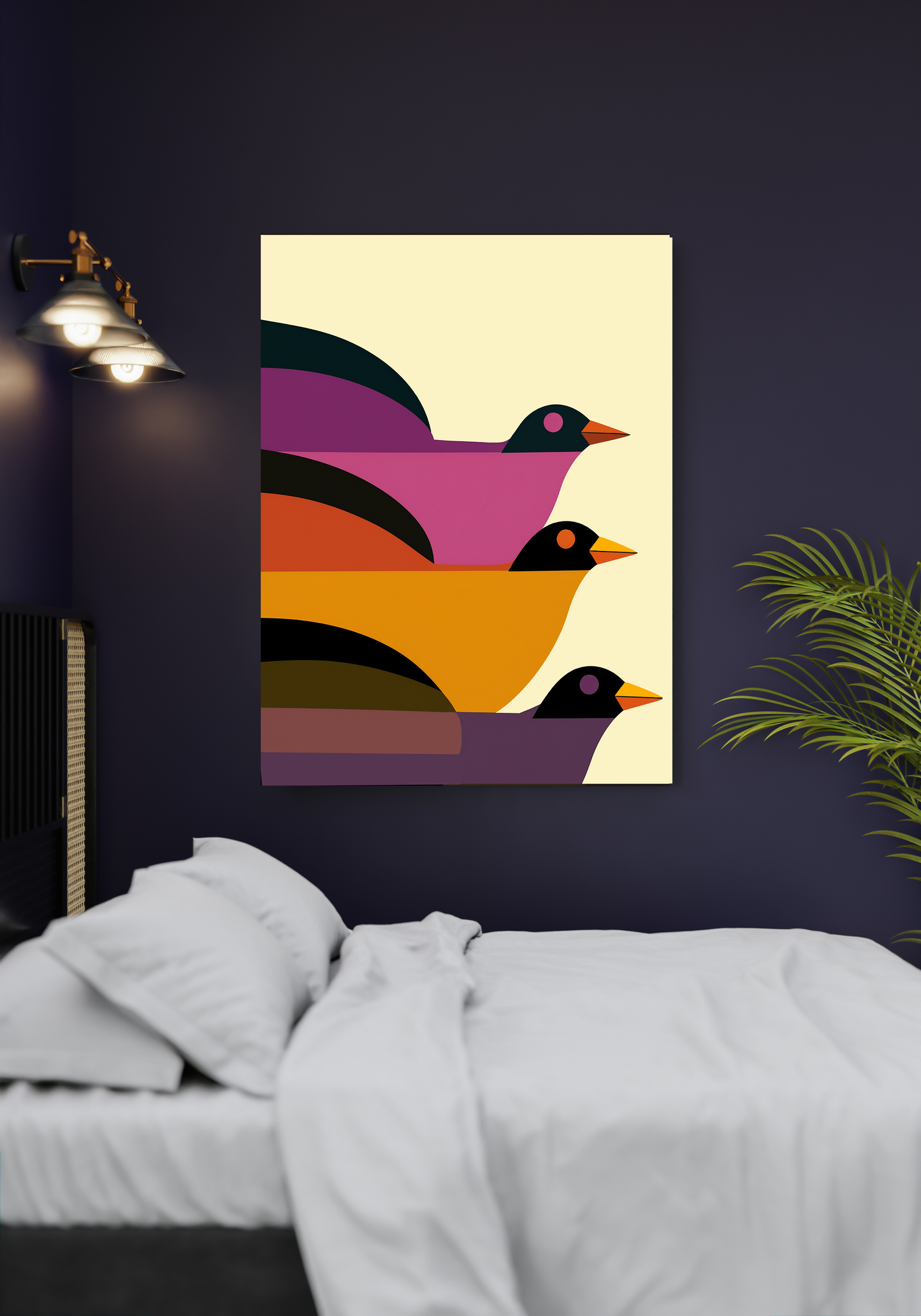Midwest Modern Retro Bird Trio Pop Art Print - Matte Canvas, Stretched, 1.25"