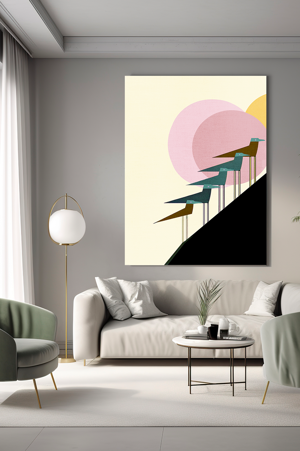 Midwest Modern Retro Shore Birds Art Print - Matte Canvas, Stretched, 1.25"