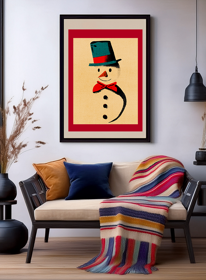 Midwest Mod Holiday Christmas Retro Inspired Snowman Print- Matte Canvas, Stretched, 1.25", holiday decor, Christmas, snowman