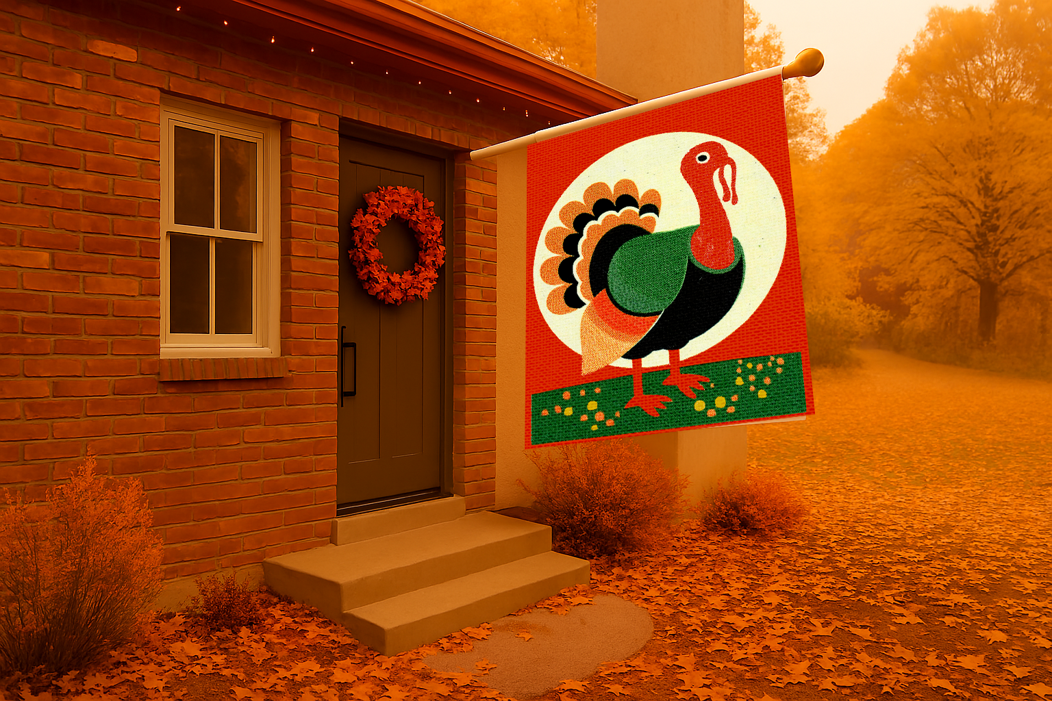 Thanksgiving Seasonal Midwest Mod Turkey Whimsical Yard Decoration, Unique Home & Garden Decor, House Flag, Garden Banner