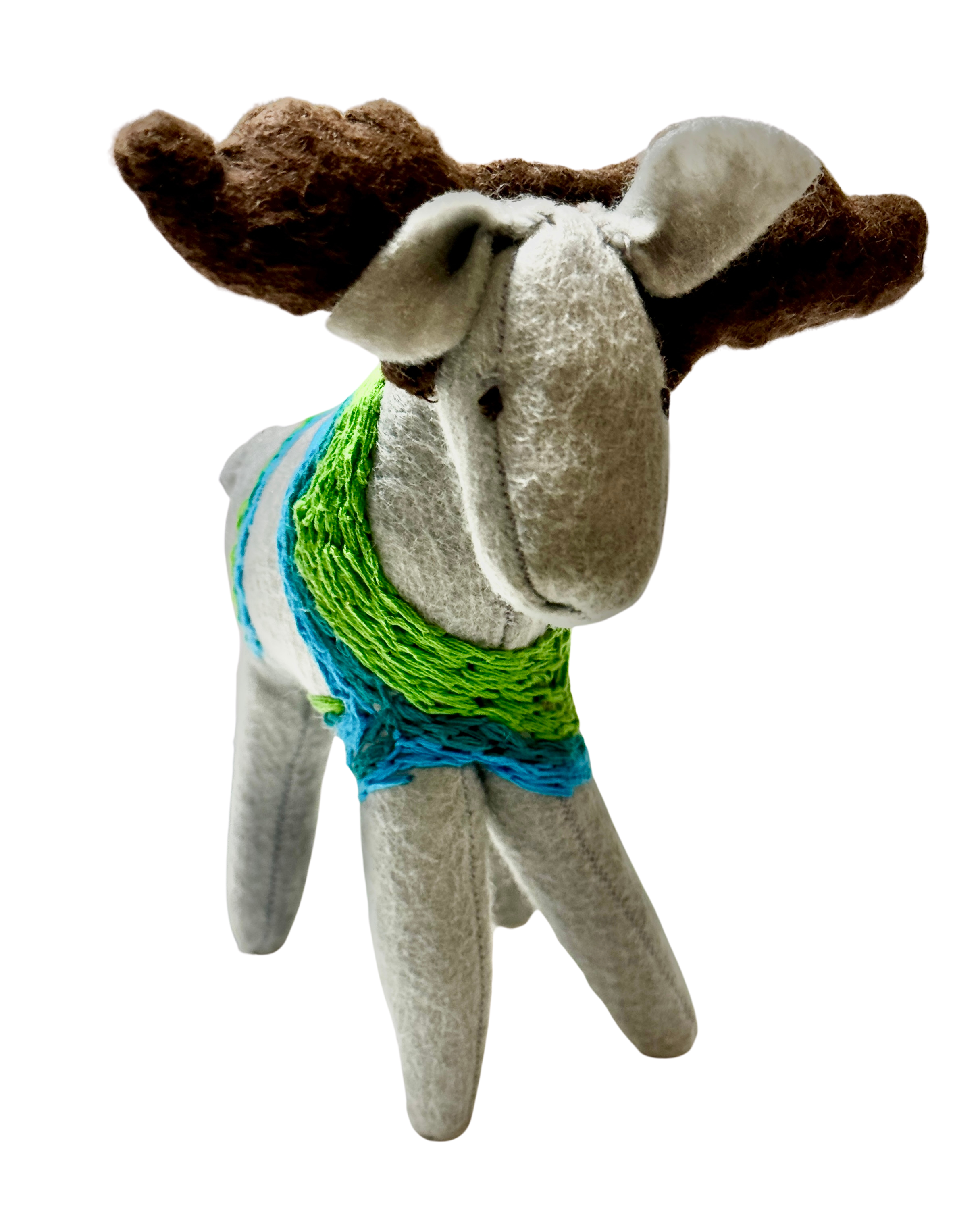 One of a Kind Embroidered Moose Soft Art Textile Plush Decor