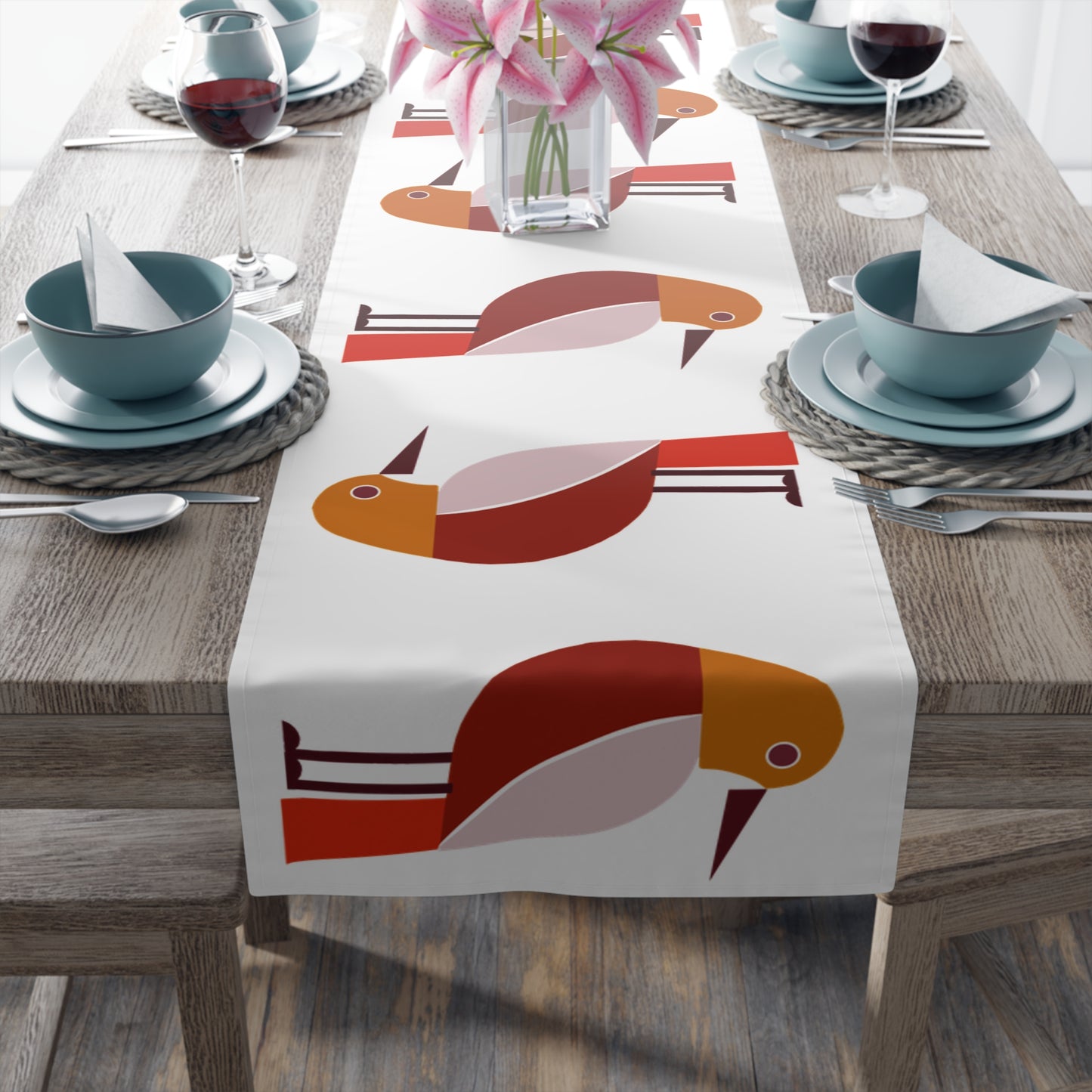 Danish Modern Bird Table Runner (Cotton, Poly)