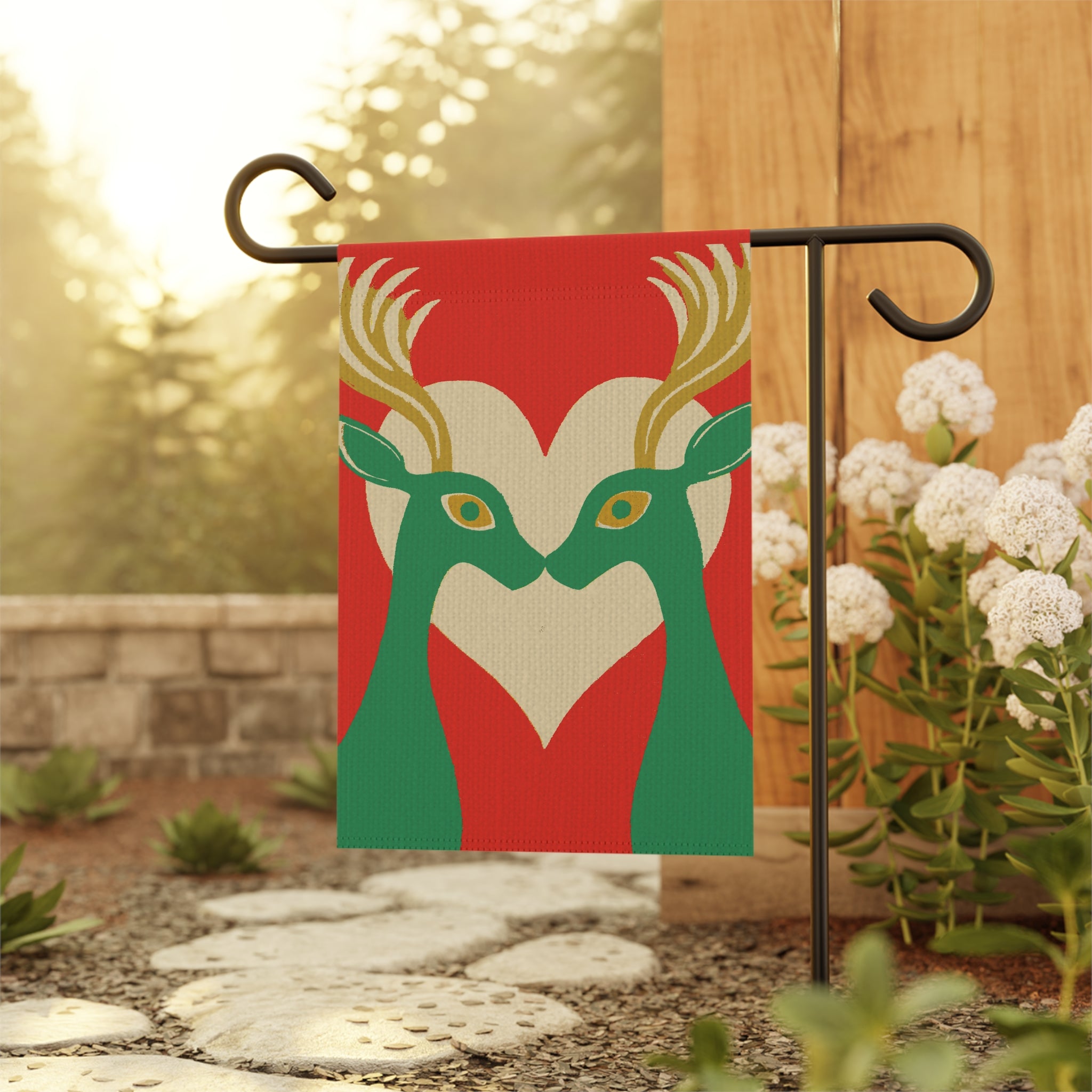 Seasonal Christmas Midwest Mod Scandi Reindeer Love Outdoor House Flag Garden Banner