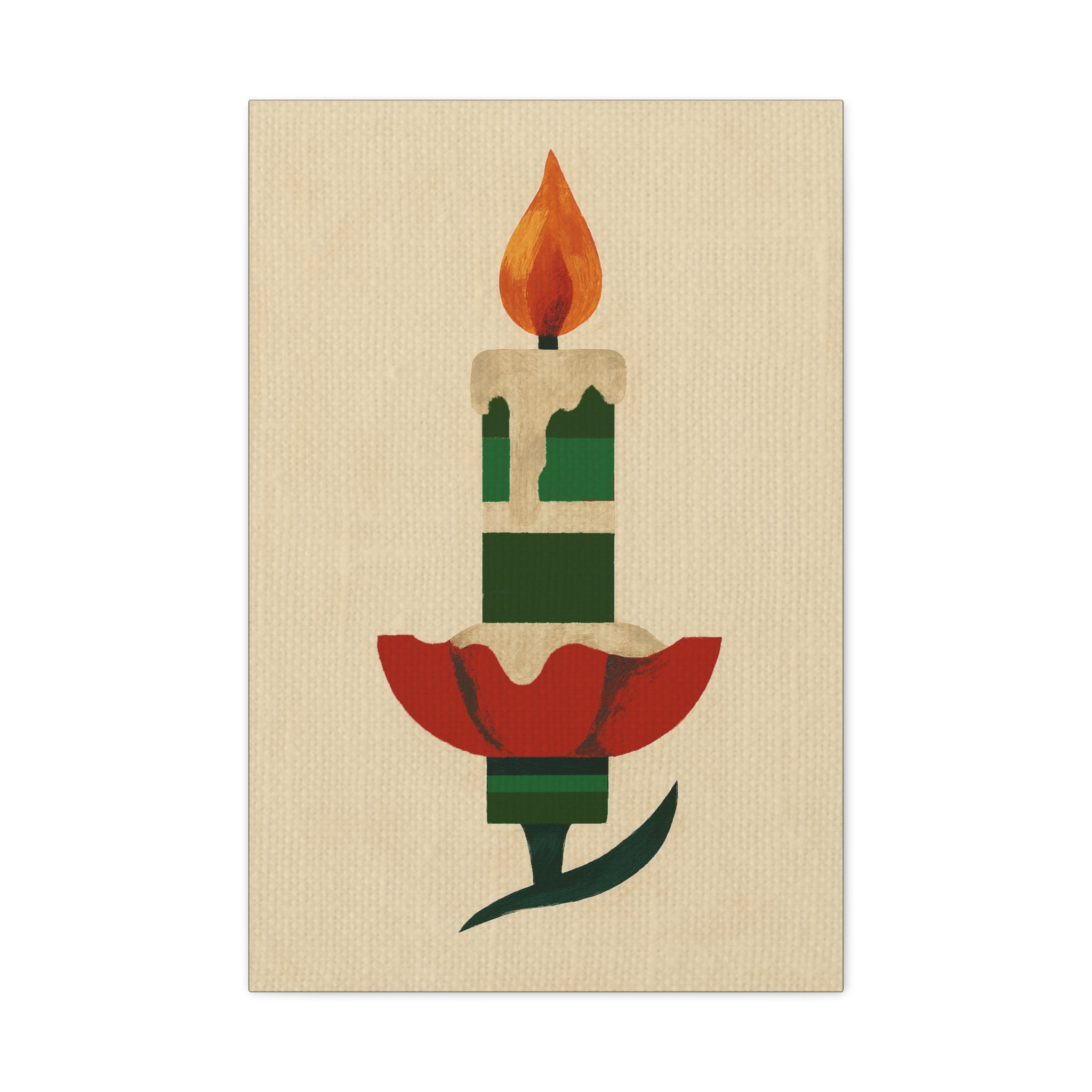 Midwest Mod Seasonal Christmas Art Print -Vintage Clip-On Candle Ornament - Matte Canvas, Stretched, 1.25"
