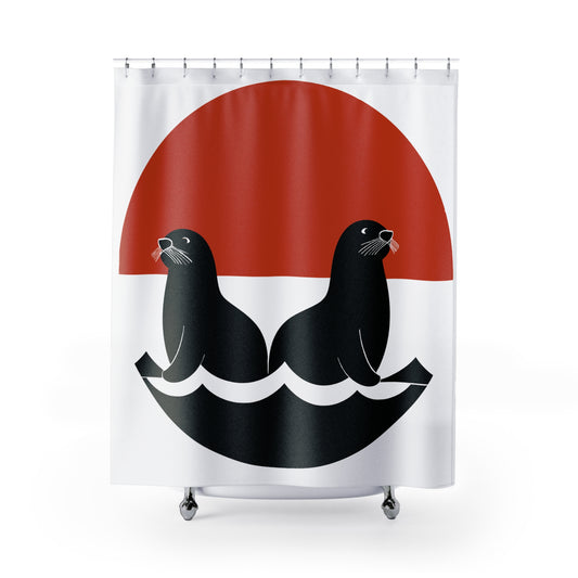 Two Seals at Sea Vibrant Bold Graphic Shower Curtain