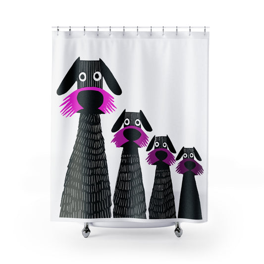 Retro Inspired Wide Eyed Dogs Shower Curtain Pink Gradient