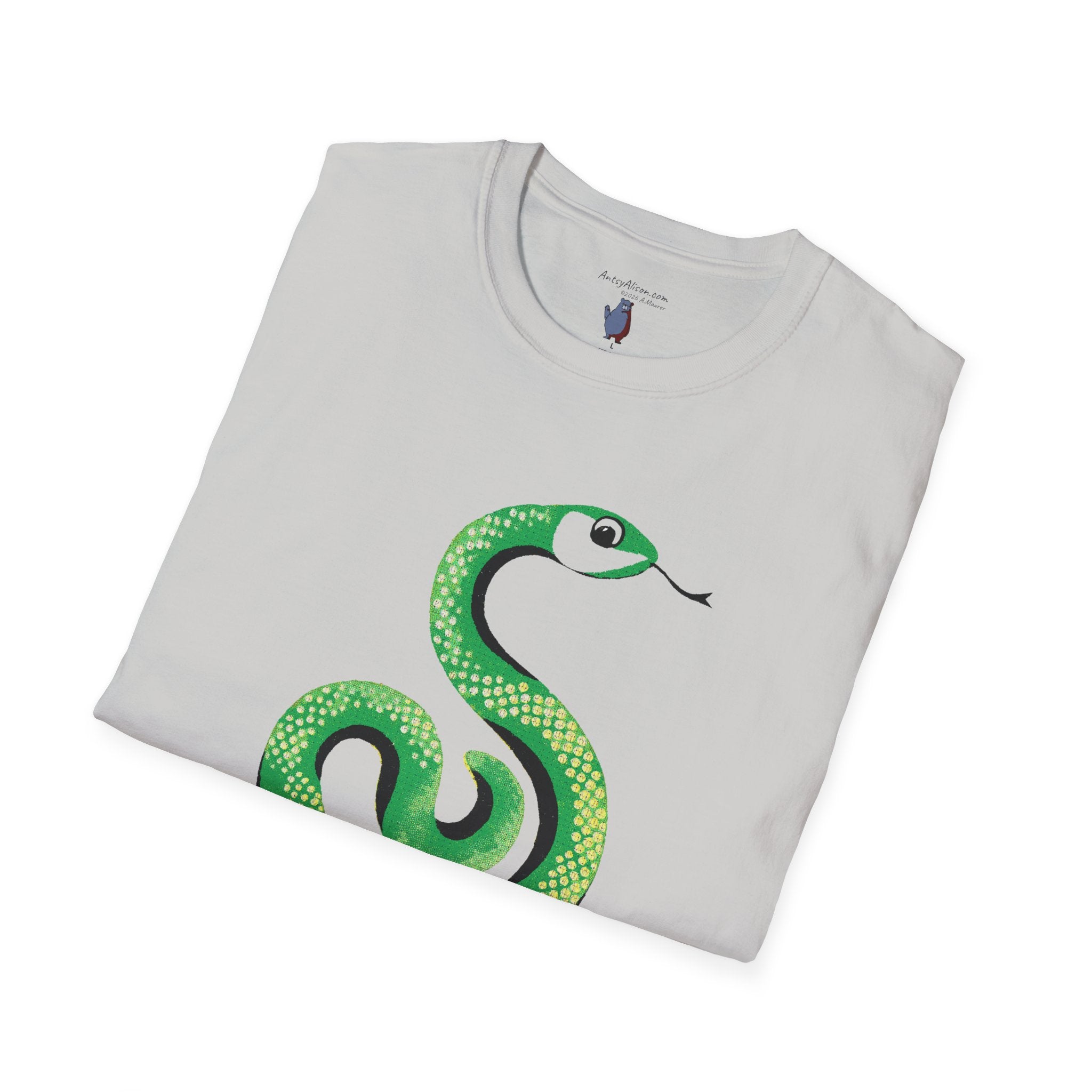 Midwest Modern Pop Icon Green Snake- 100% Cotton Graphic Tee - animal lovers, green, snake, reptile