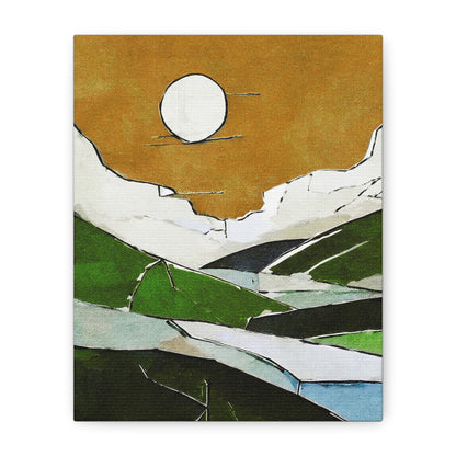 Mid Century Modern Inspired Prairie Landscape Graphic Art Print - Matte Canvas, Stretched, 1.25"