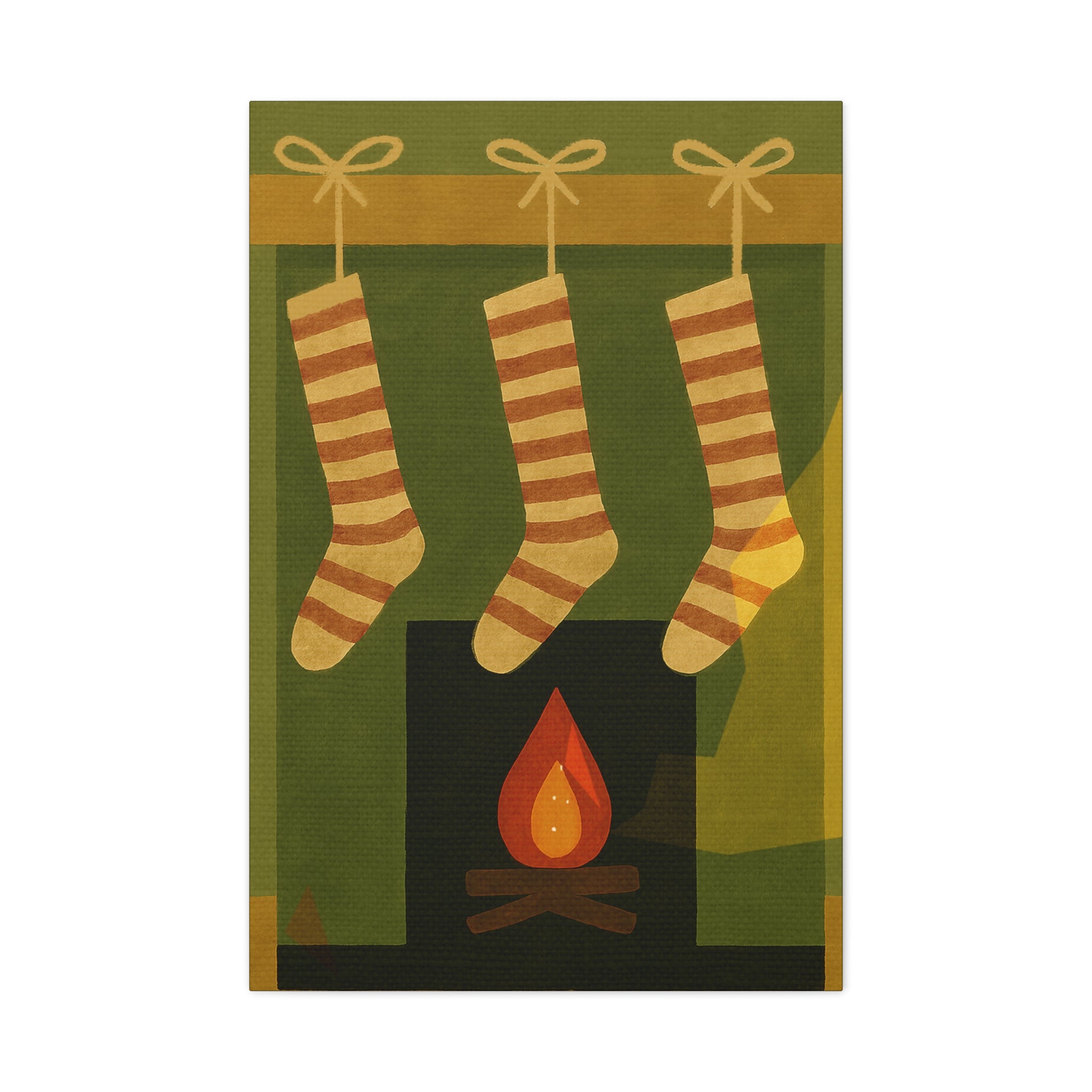 Midwest Mod Seasonal Christmas Art Print - Stockings on Mantel - Matte Canvas, Stretched, 1.25"