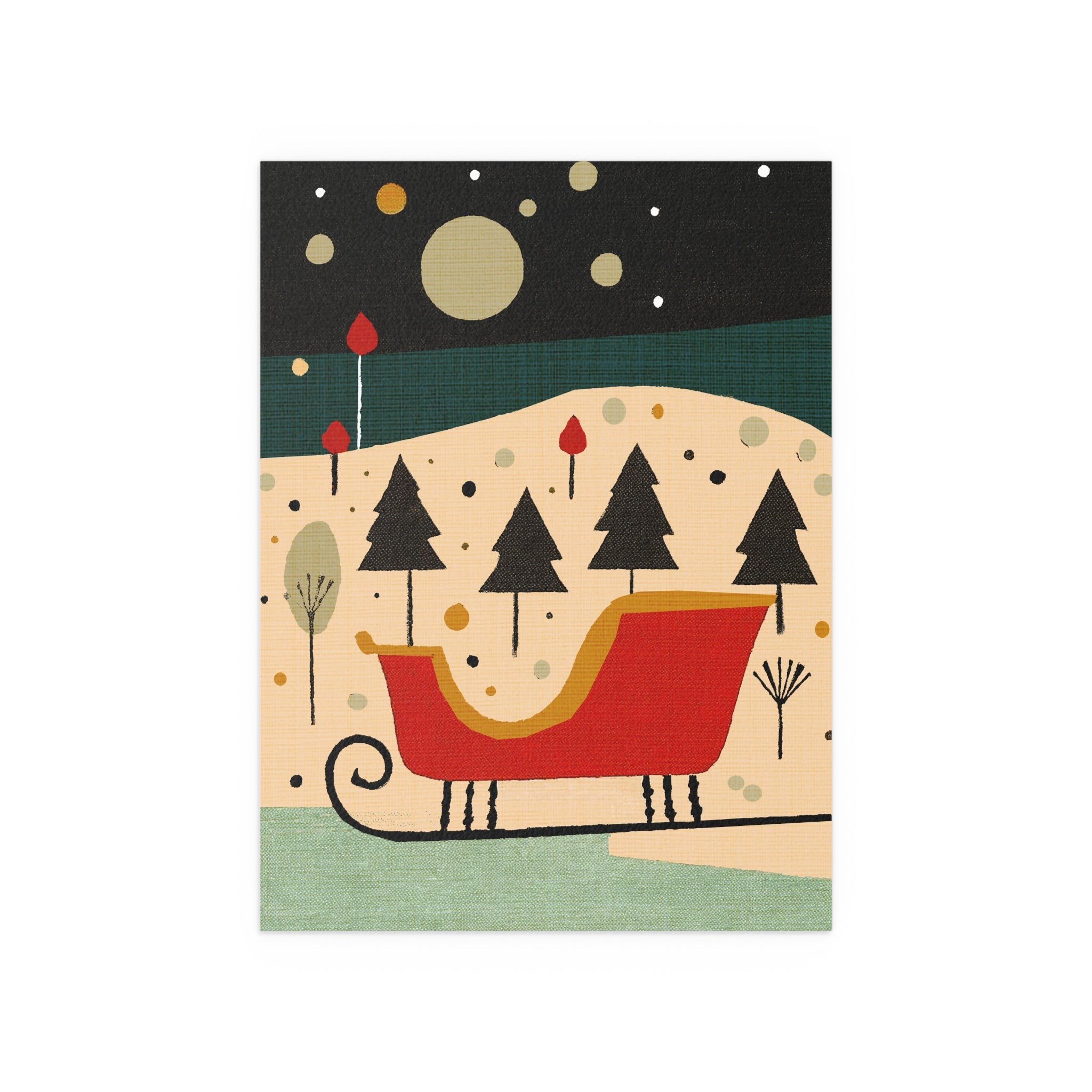 Midwest Mod Magical Holiday Sleigh Silk Poster, Indoor and Outdoor Decor, Unique Home Decor, Seasonal Decor, Christmas, Holiday, Winter, Sleigh