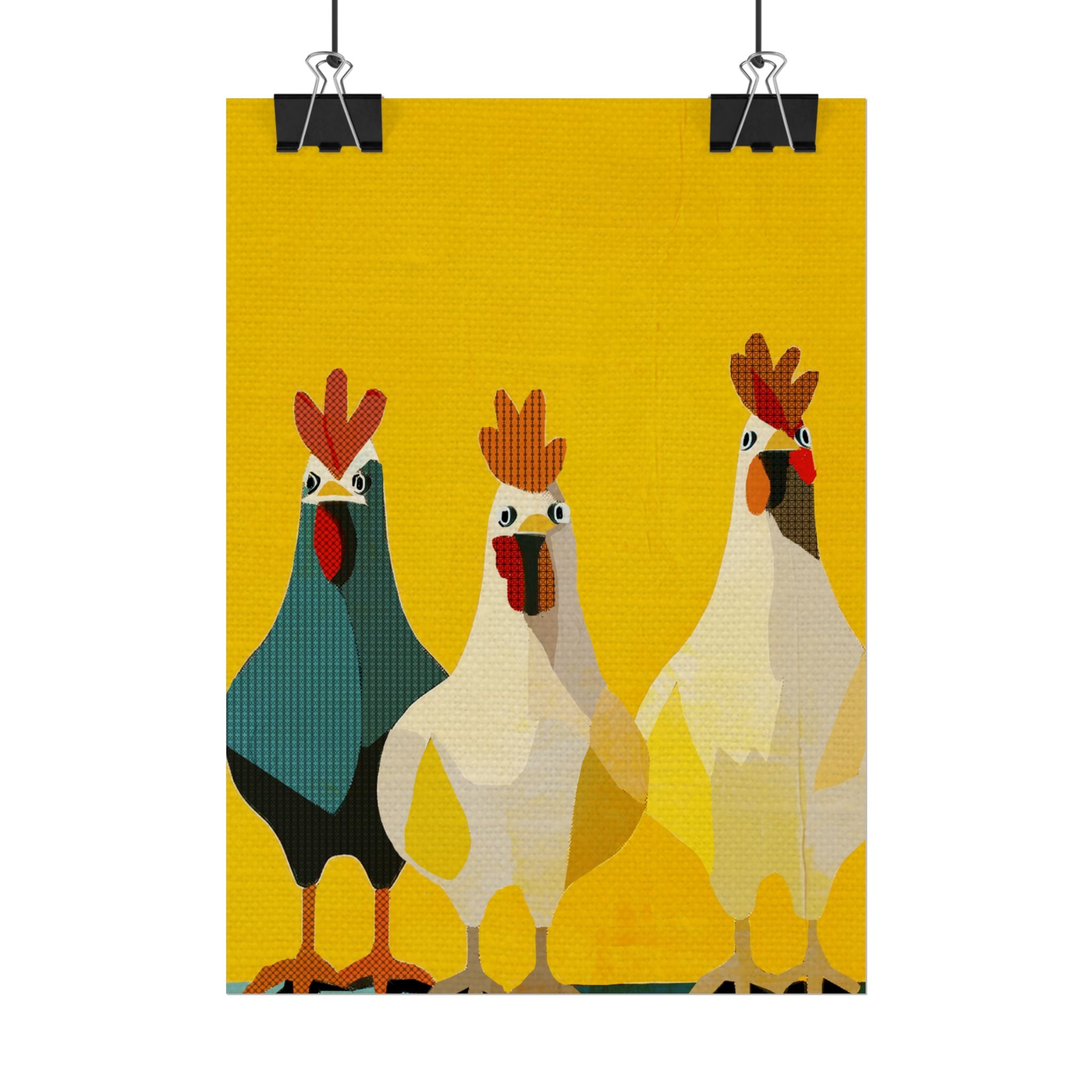 Midwest Modern Pop Art Chicken Trio Two Print Rolled Poster | Farmhouse Wall Art, Rustic Decor, Animal Print, Kitchen Decor, Gift For Chicken Lovers