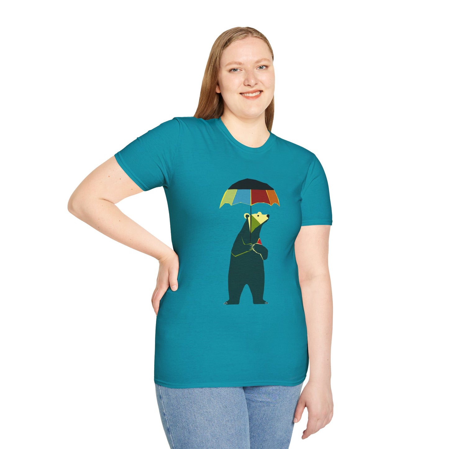 Modern Bear with Umbrella  - 100% Cotton T-Shirt