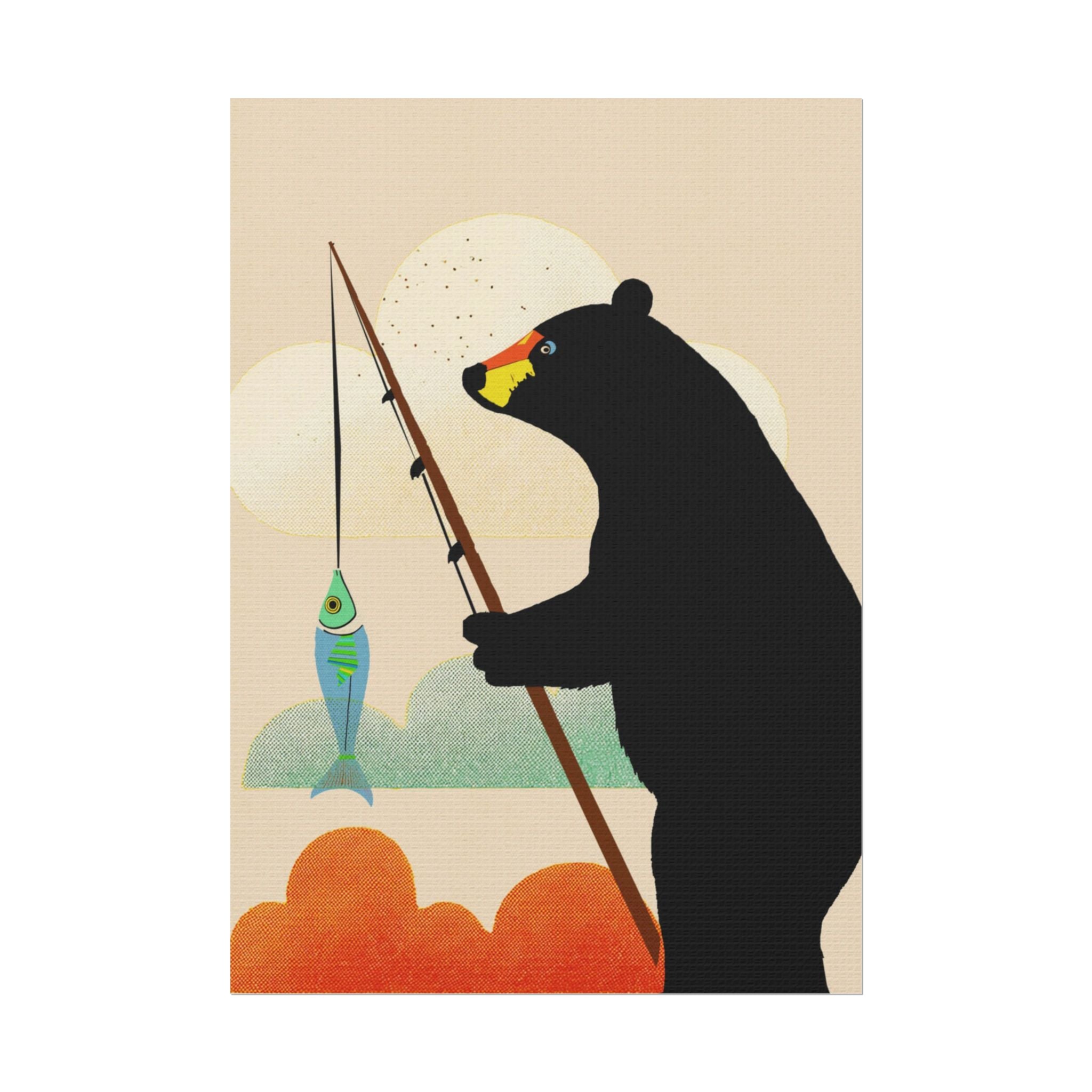 Fishing Bear with Catch Art Print Rolled Poster | Fishing, Bears