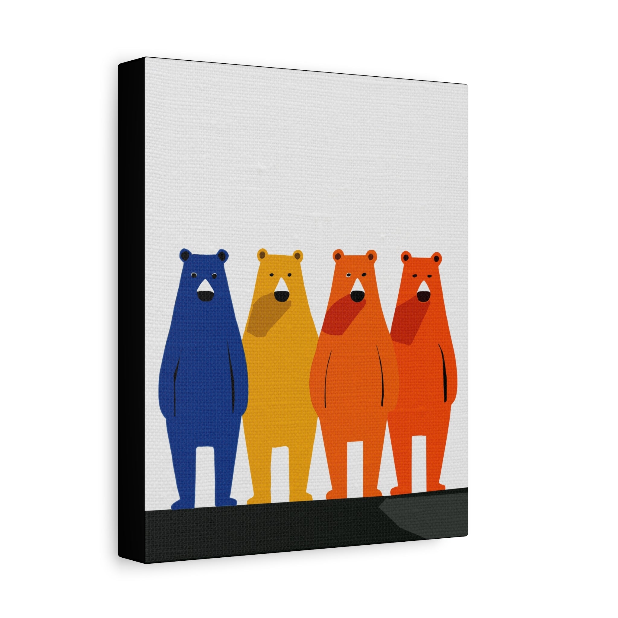 Midwest Modern Abstract Pop Primary Color Row of Four Bears Art - Matte Canvas, Stretched, 1.25" -  home decor, wall art, bears, primary colors