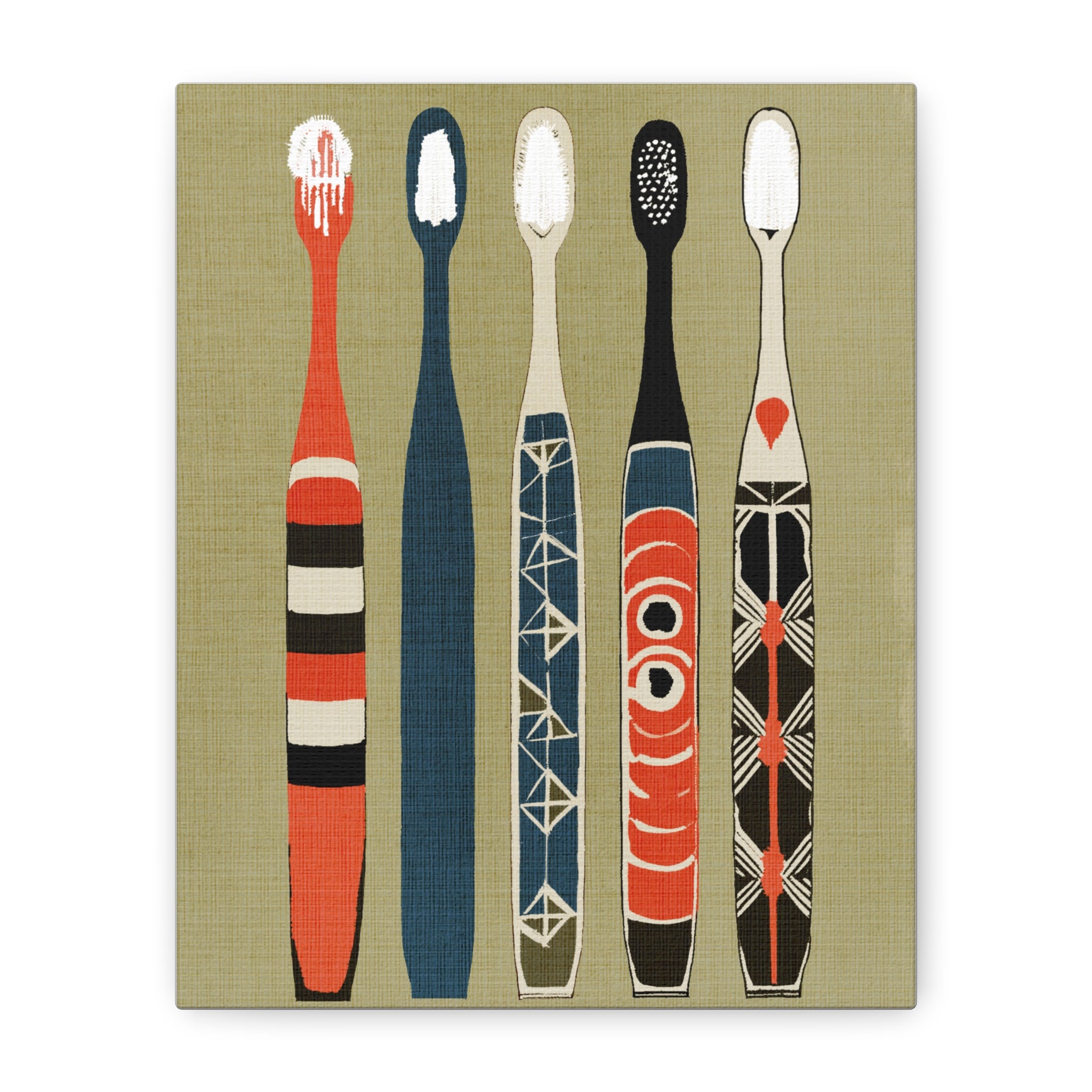 Midwest Modern Pop Art Toothbrush Family of 5 Bathroom Art Print - Matte Canvas, Stretched, 1.25"