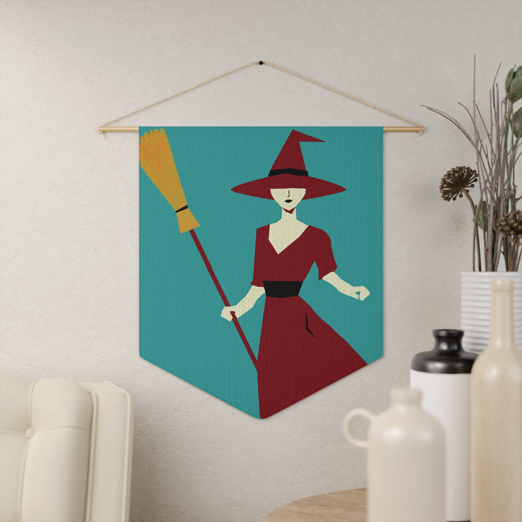 Midwest Mod Witch and Broom Pennant Banner - Halloween Decor, Wall Hanging, Boo Decoration, Party Accessory, Gift Idea