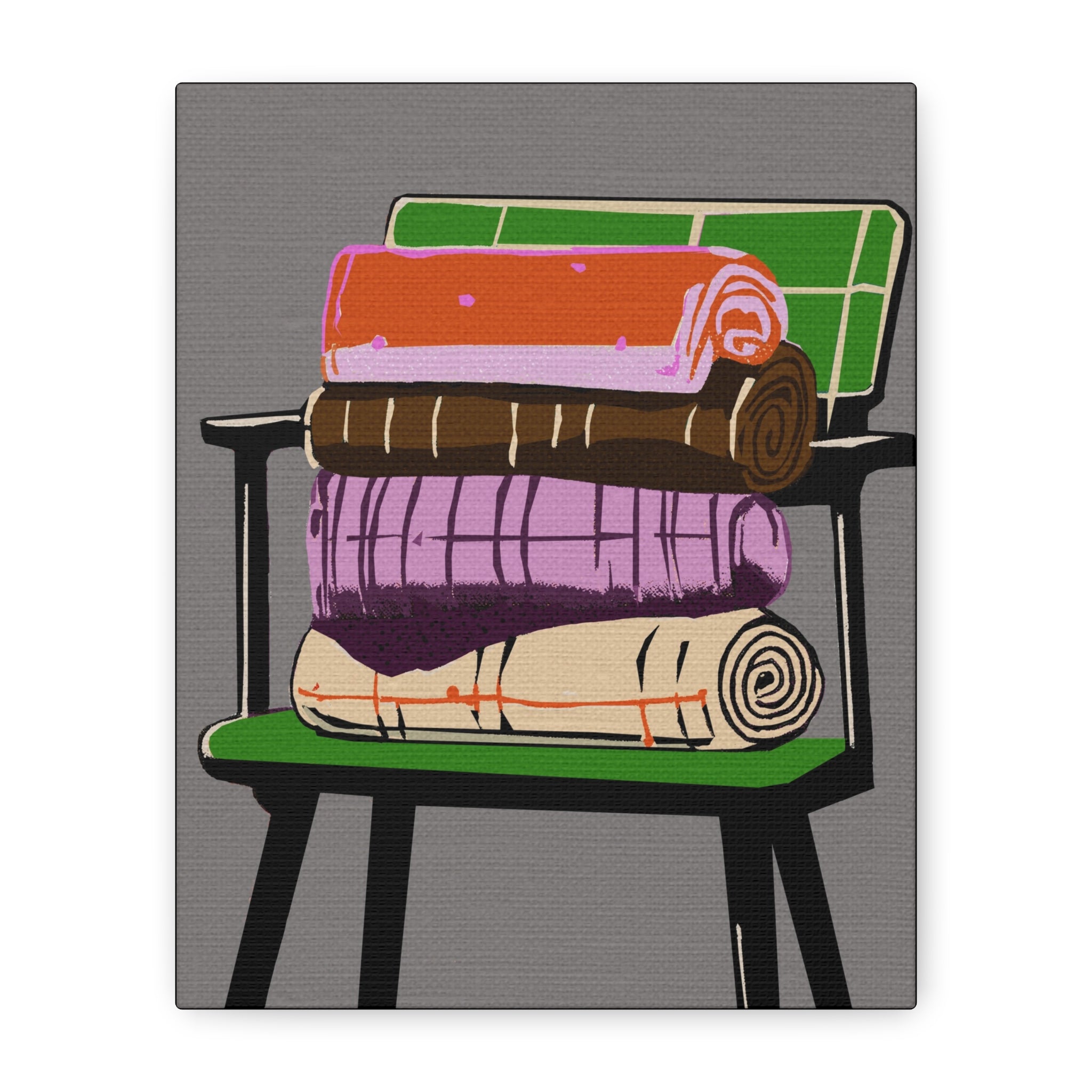 Modern MCM Green Chair Art Print - Matte Canvas, Stretched, 1.25" -  home decor, wall art, mod chair, blankets