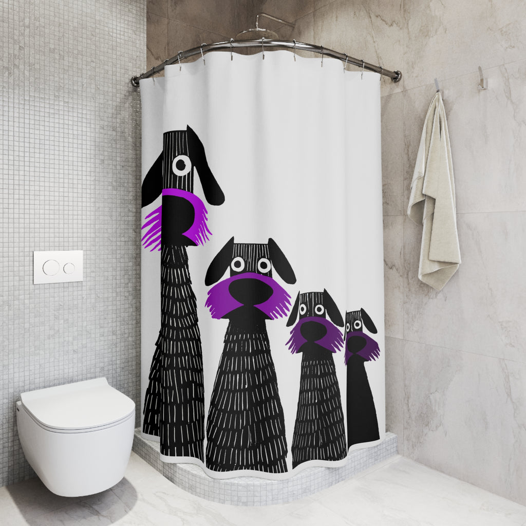 Retro Inspired Wide Eyed Dogs Shower Curtain Purple Gradient