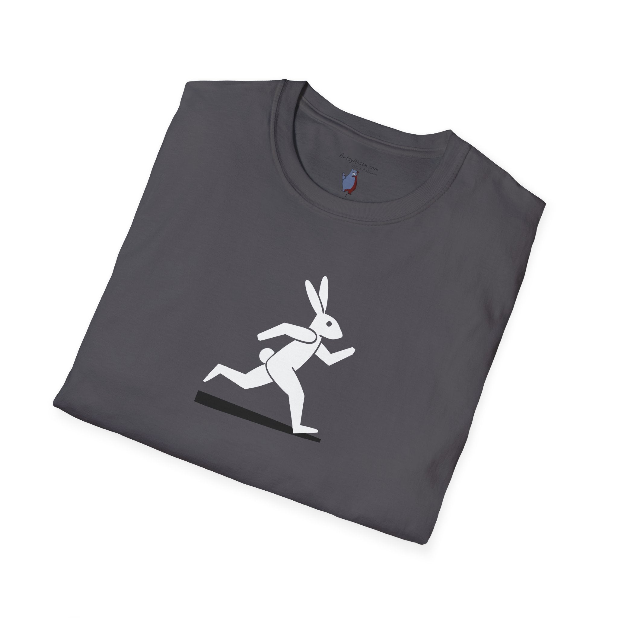Midwest Modern Run Rabbit Run #4 in Black & White - 100% Cotton Graphic Tee - animal lovers, rabbit, bunny, easter, spring