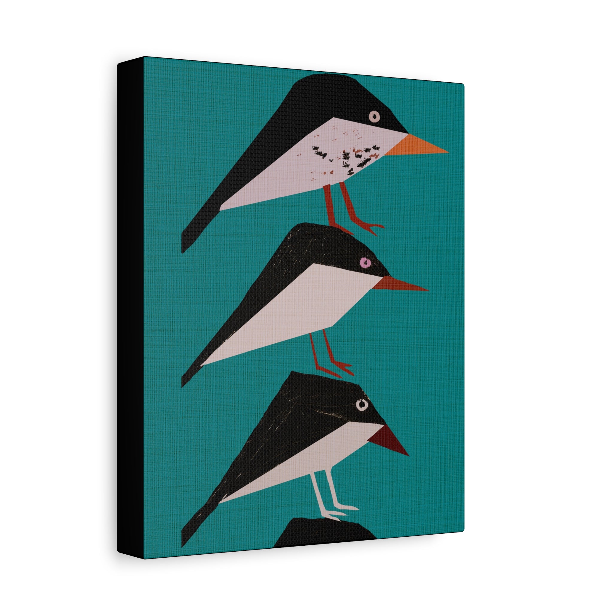 Midwest Modern Retro Stack of Birds In Turquoise Art Print  - Matte Canvas, Stretched, 1.25"