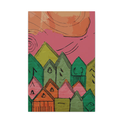 Little Pink Houses Modern Graphic Art Print - Matte Canvas, Stretched, 1.25"