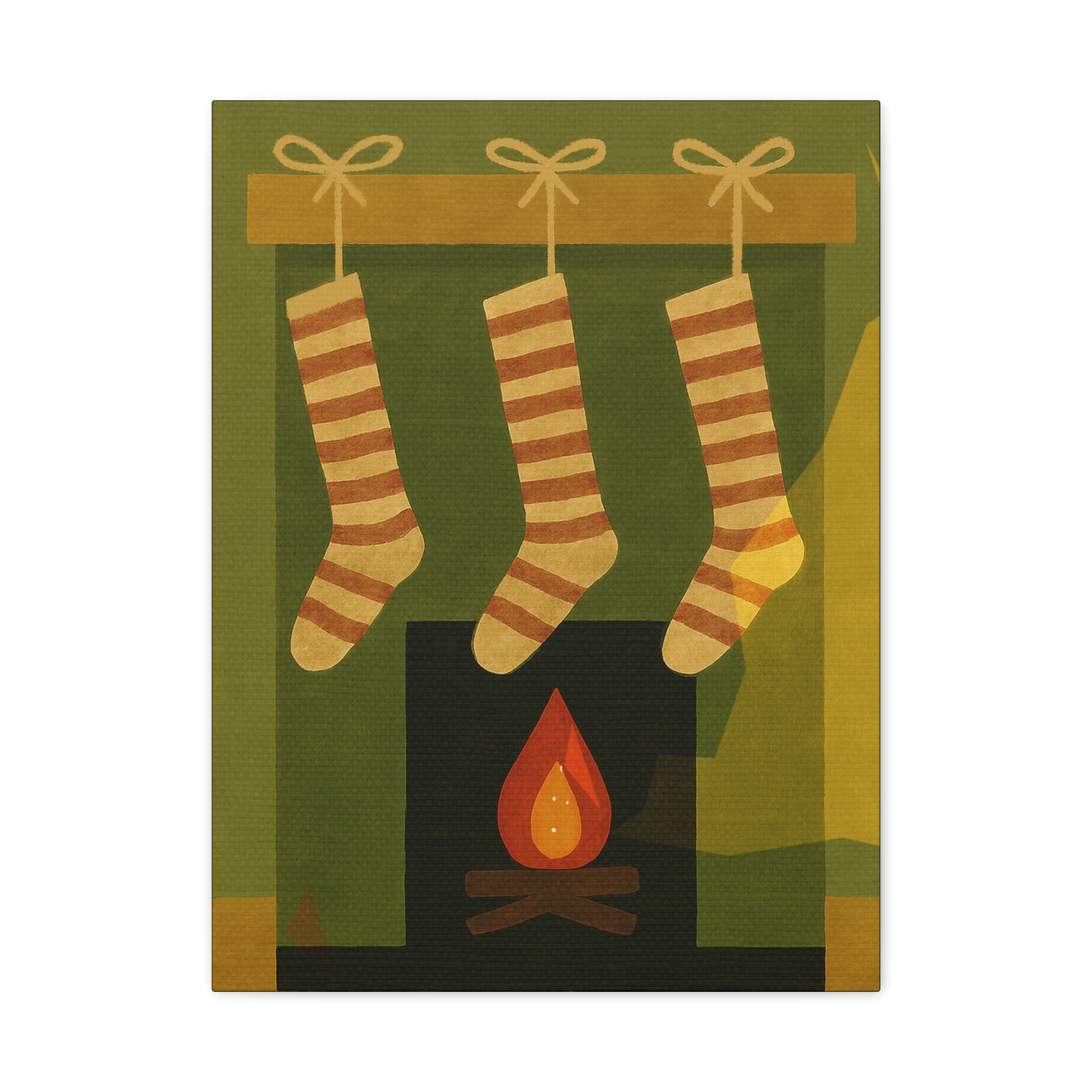 Midwest Mod Seasonal Christmas Art Print - Stockings on Mantel - Matte Canvas, Stretched, 1.25"