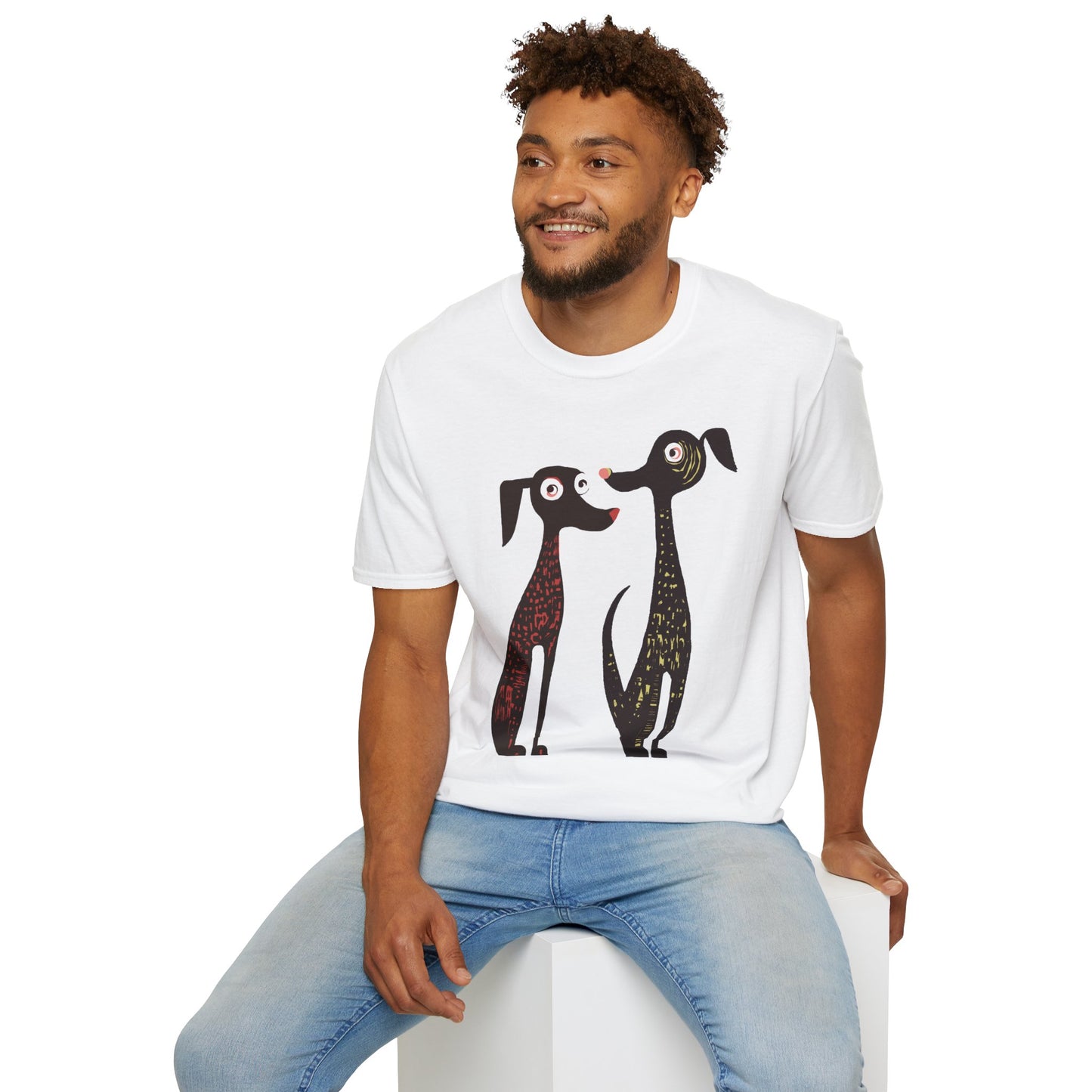 Retro Dog Duo Graphic Art - 100% Cotton T-Shirt