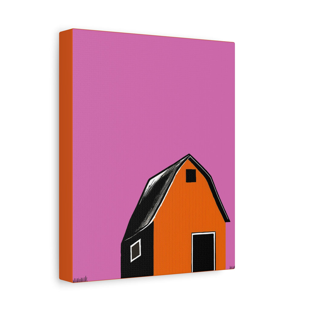 Midwest Modern Prairie Orange Barn Landscape - Matte Canvas, Stretched, 1.25"