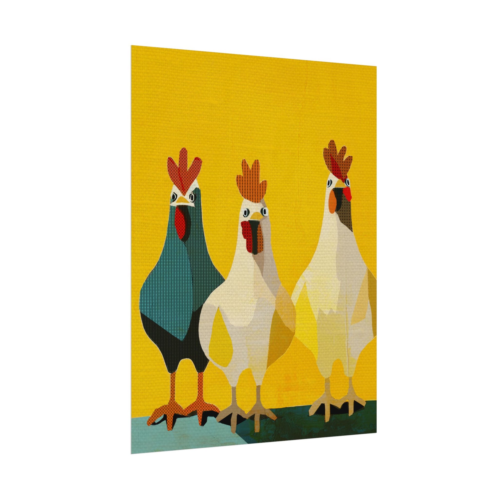 Midwest Modern Pop Art Chicken Trio Two Print Rolled Poster | Farmhouse Wall Art, Rustic Decor, Animal Print, Kitchen Decor, Gift For Chicken Lovers
