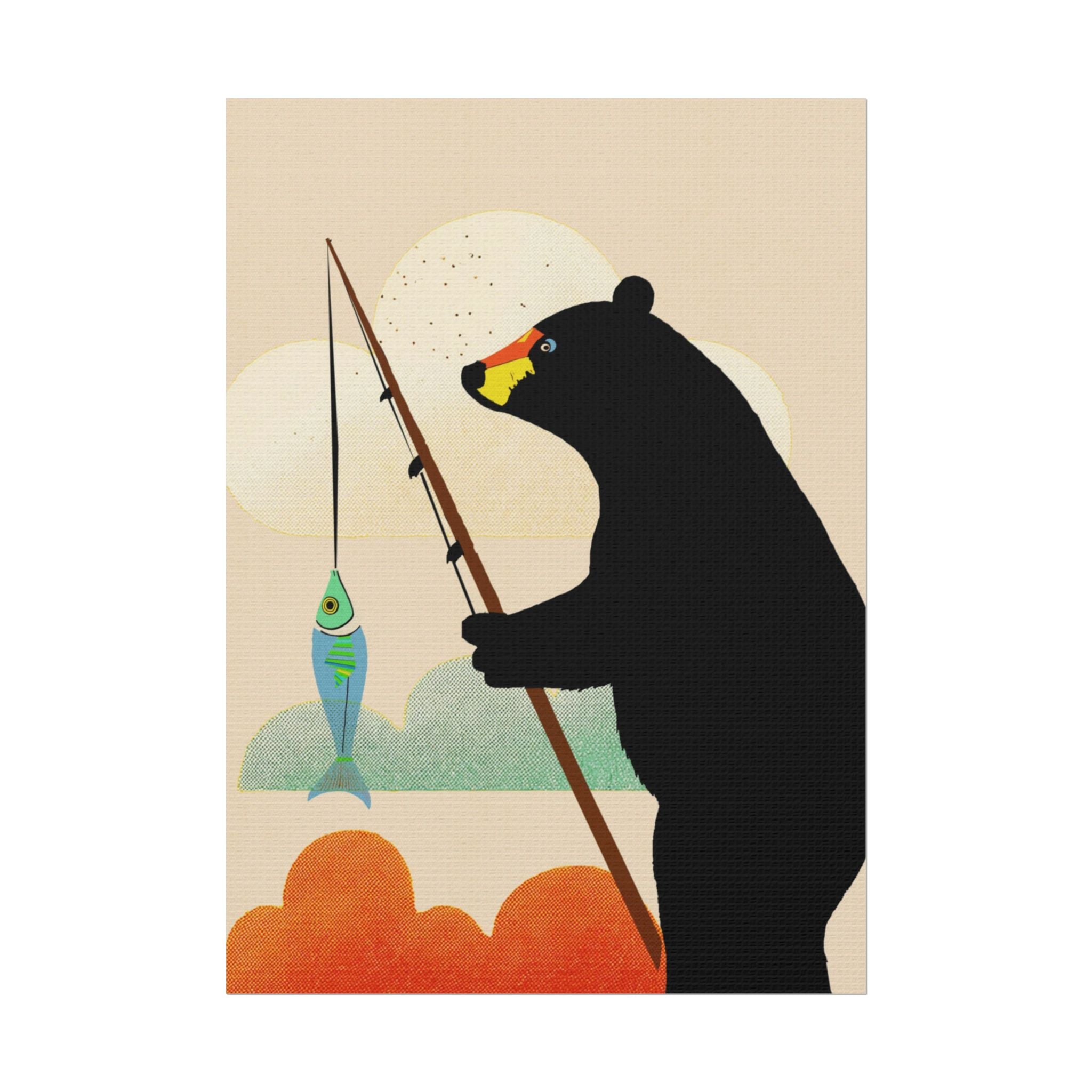Fishing Bear with Catch Art Print Rolled Poster | Fishing, Bears