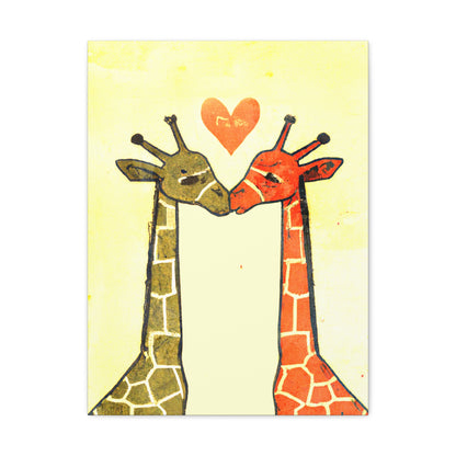 Canvas Art Print - Graphic Pop Style Giraffe Duo In Love