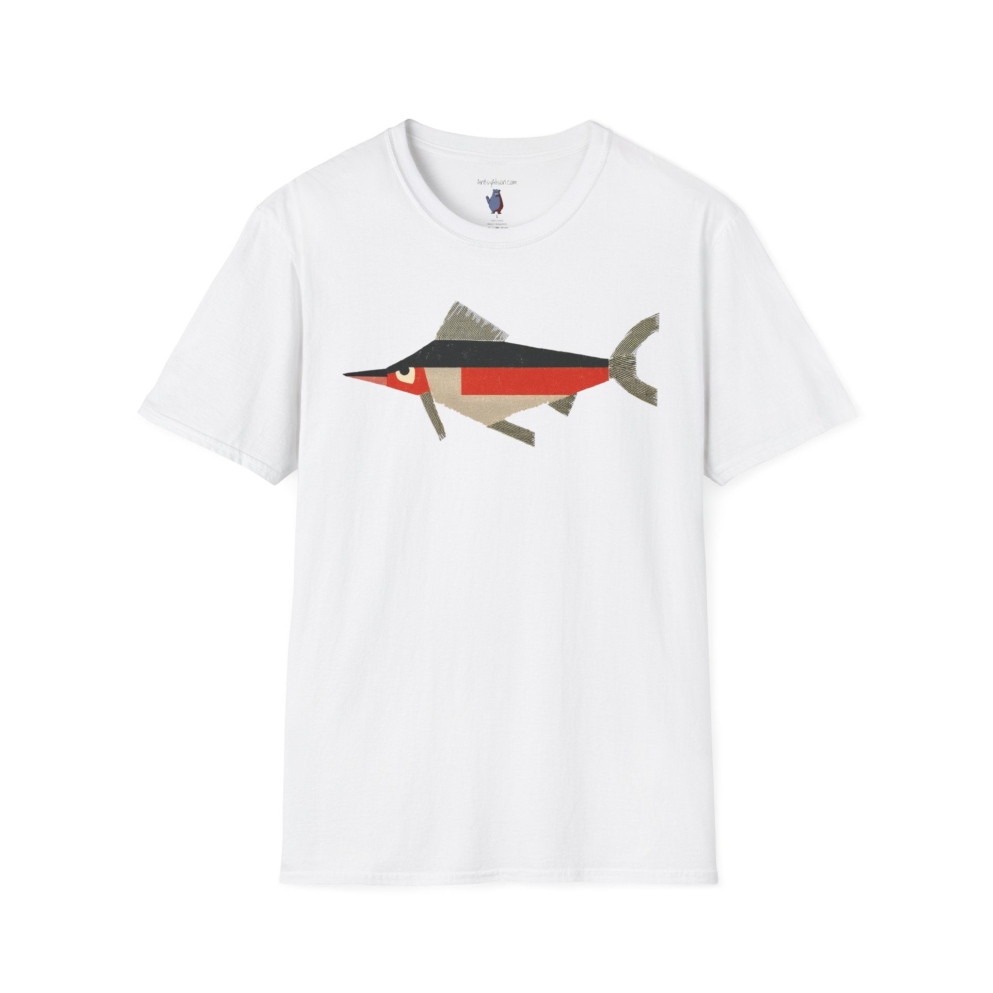 Mod Mad Swordfish Fish Graphic Art Tee - 100% Cotton T-Shirt