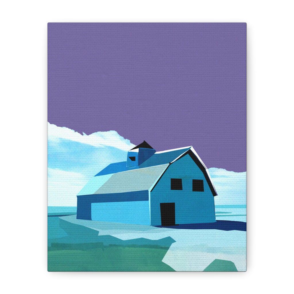 Midwest Modern Prairie Blue Barn Landscape - Matte Canvas, Stretched, 1.25"