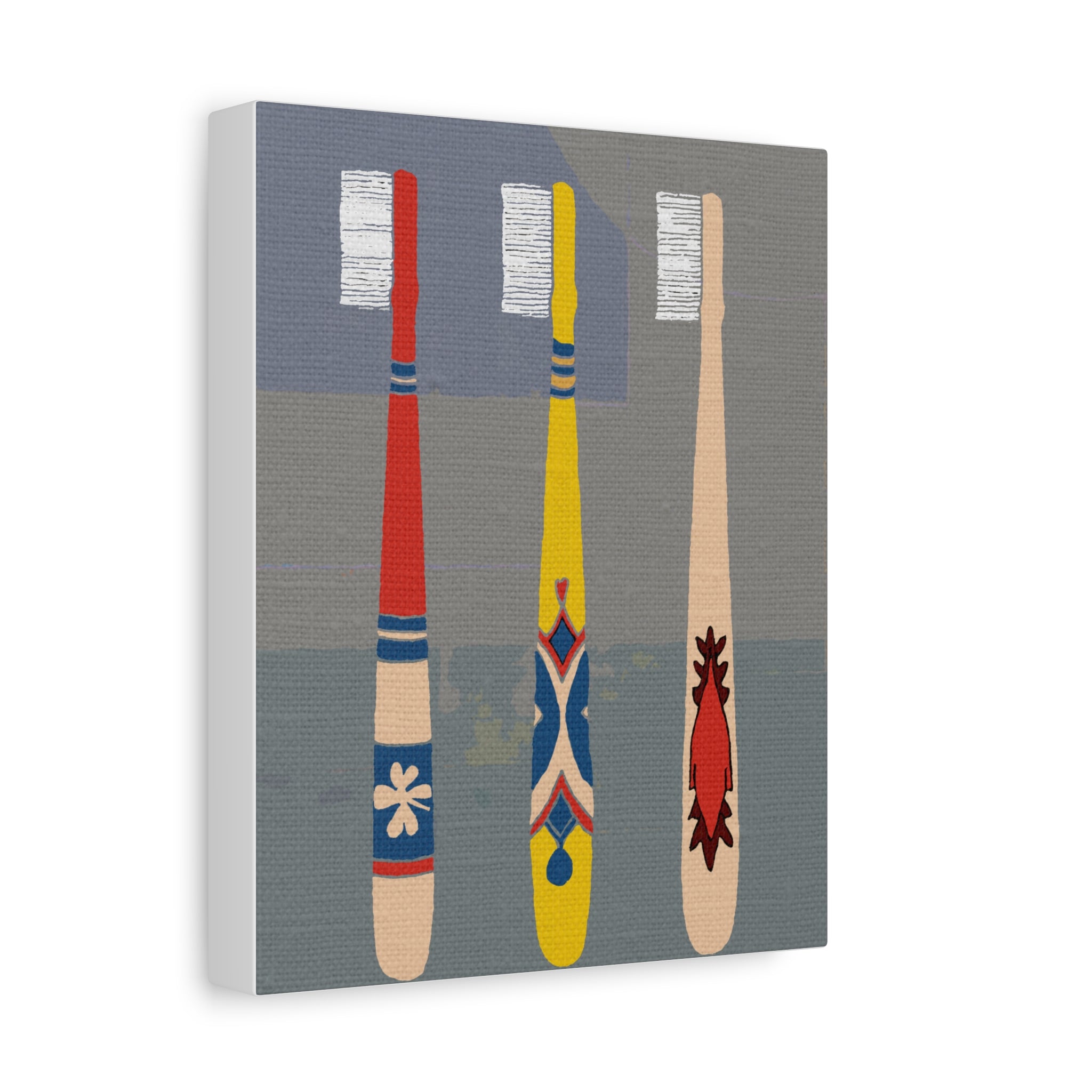 Midwest Modern Pop Art Toothbrush Trio Bathroom Art Print - Matte Canvas, Stretched, 1.25"