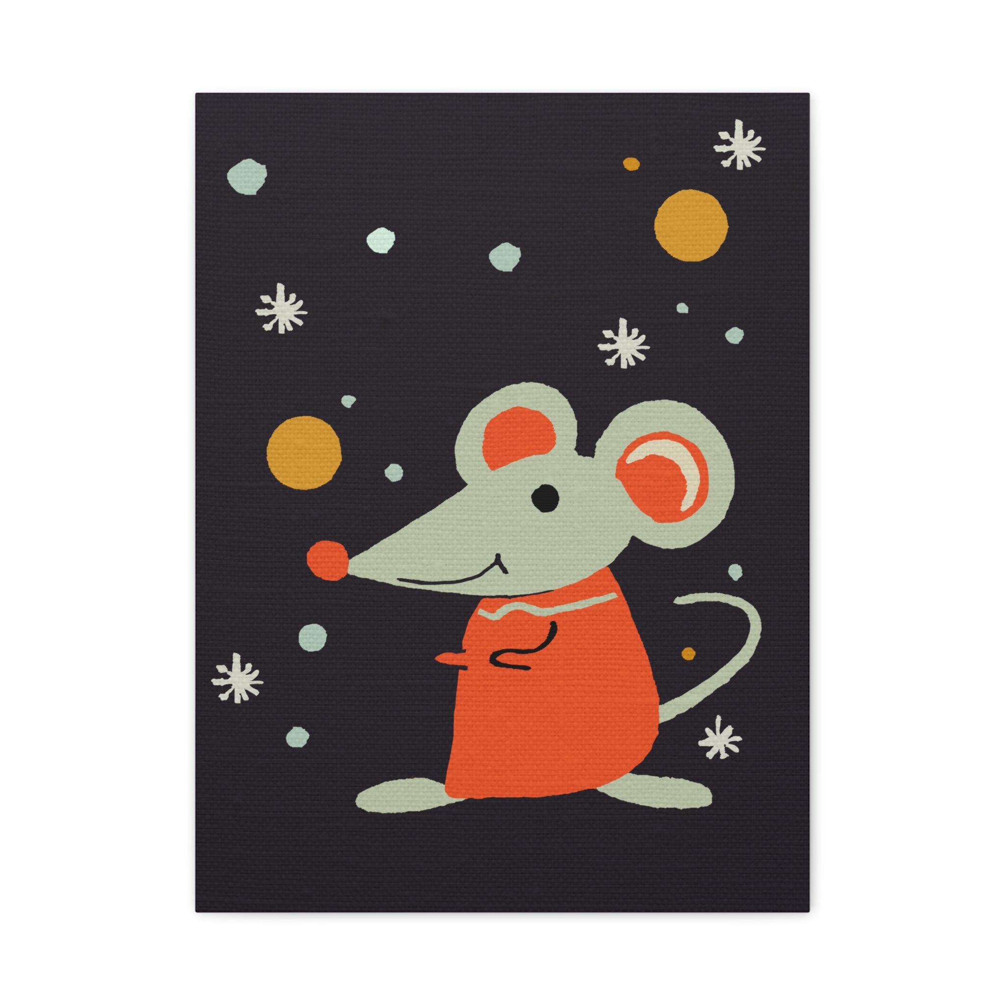 Midwest Mod Seasonal Winter Art Print Mouse in the Snow - Matte Canvas, Stretched, 1.25"