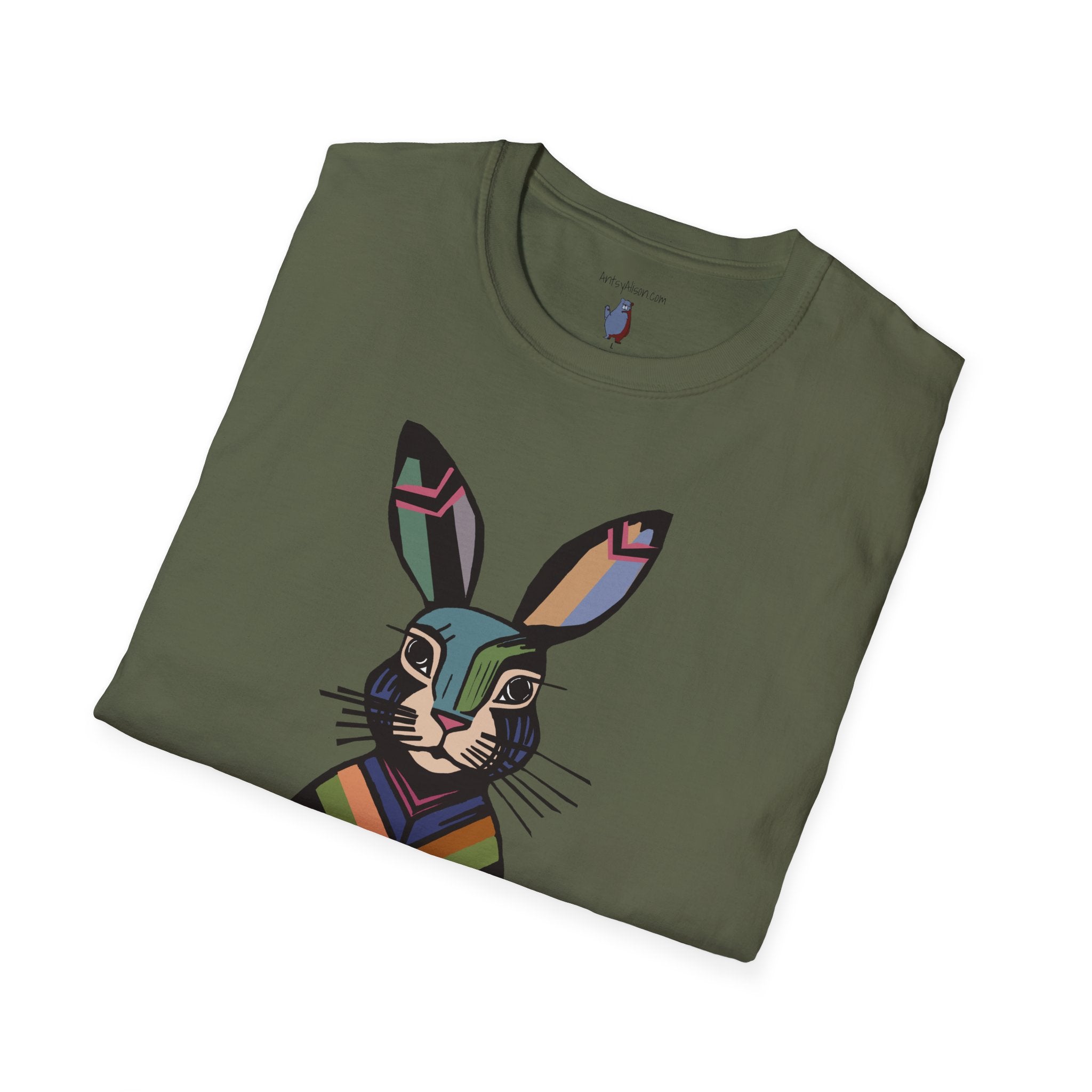 Striped Standing Bunny Rabbit - 100% Cotton T-Shirt