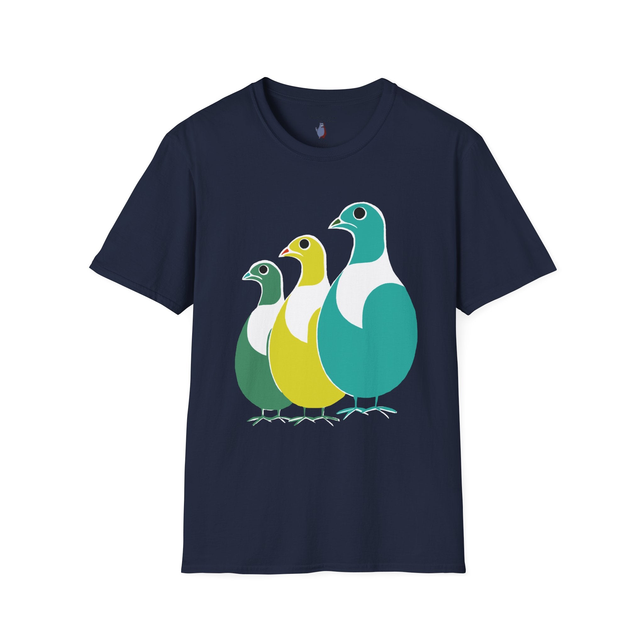 Midwest Modern Pop Art Partridge Trio in Blues - 100% Cotton Graphic Tee - animal lovers, cute, partridge, bird