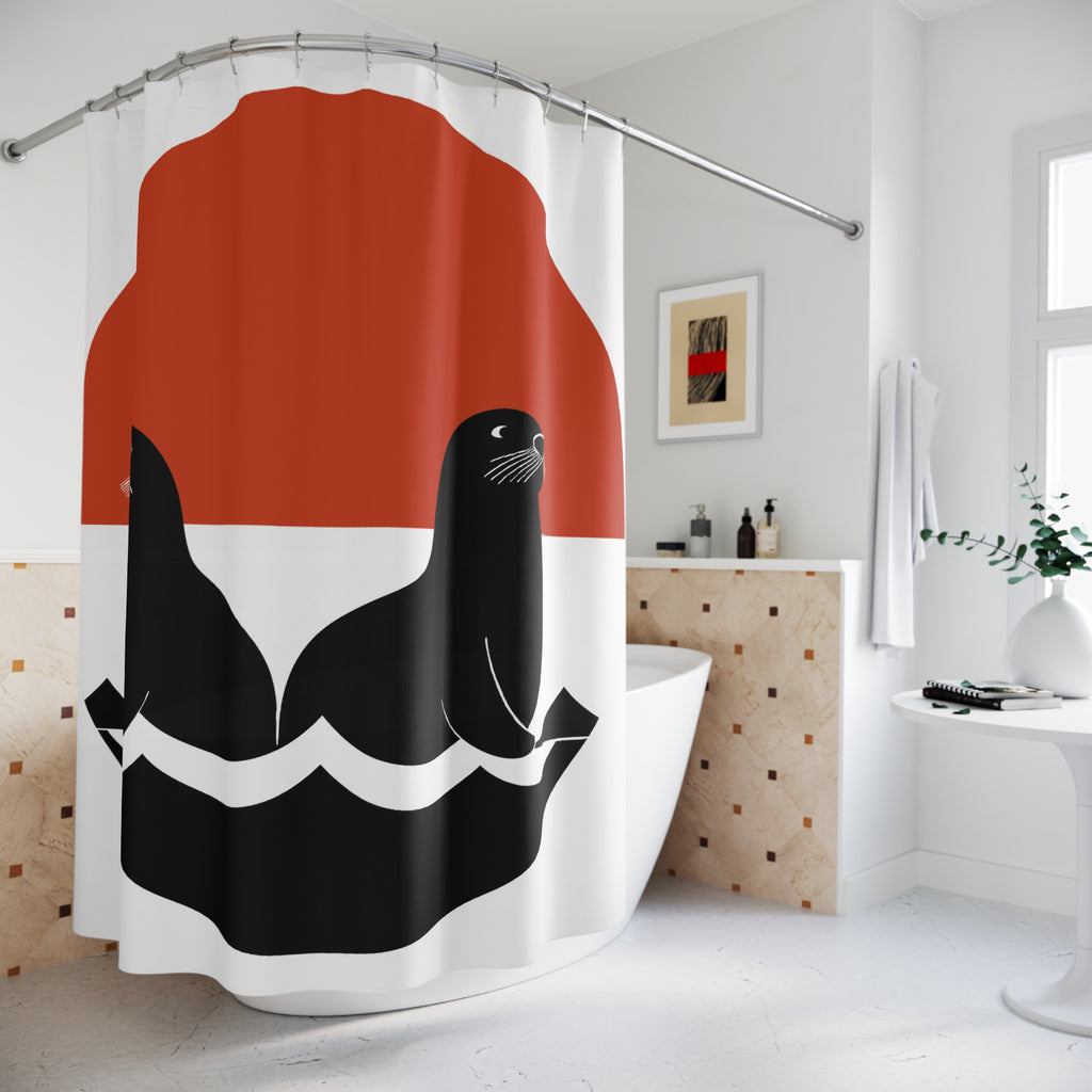 Two Seals at Sea Vibrant Bold Graphic Shower Curtain